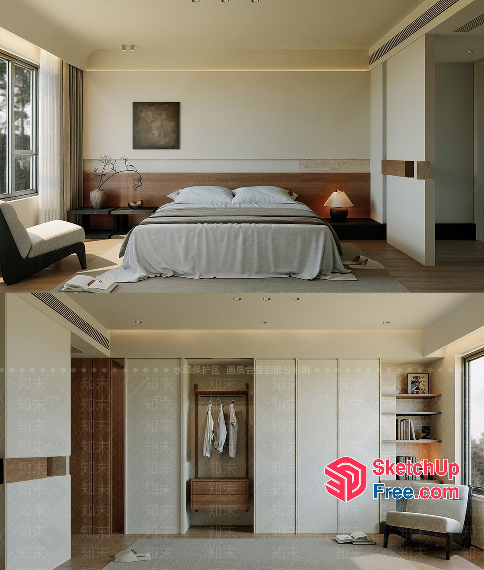 Minimalist Japanese Style Bedroom With Natural Light 3D SketchUp File