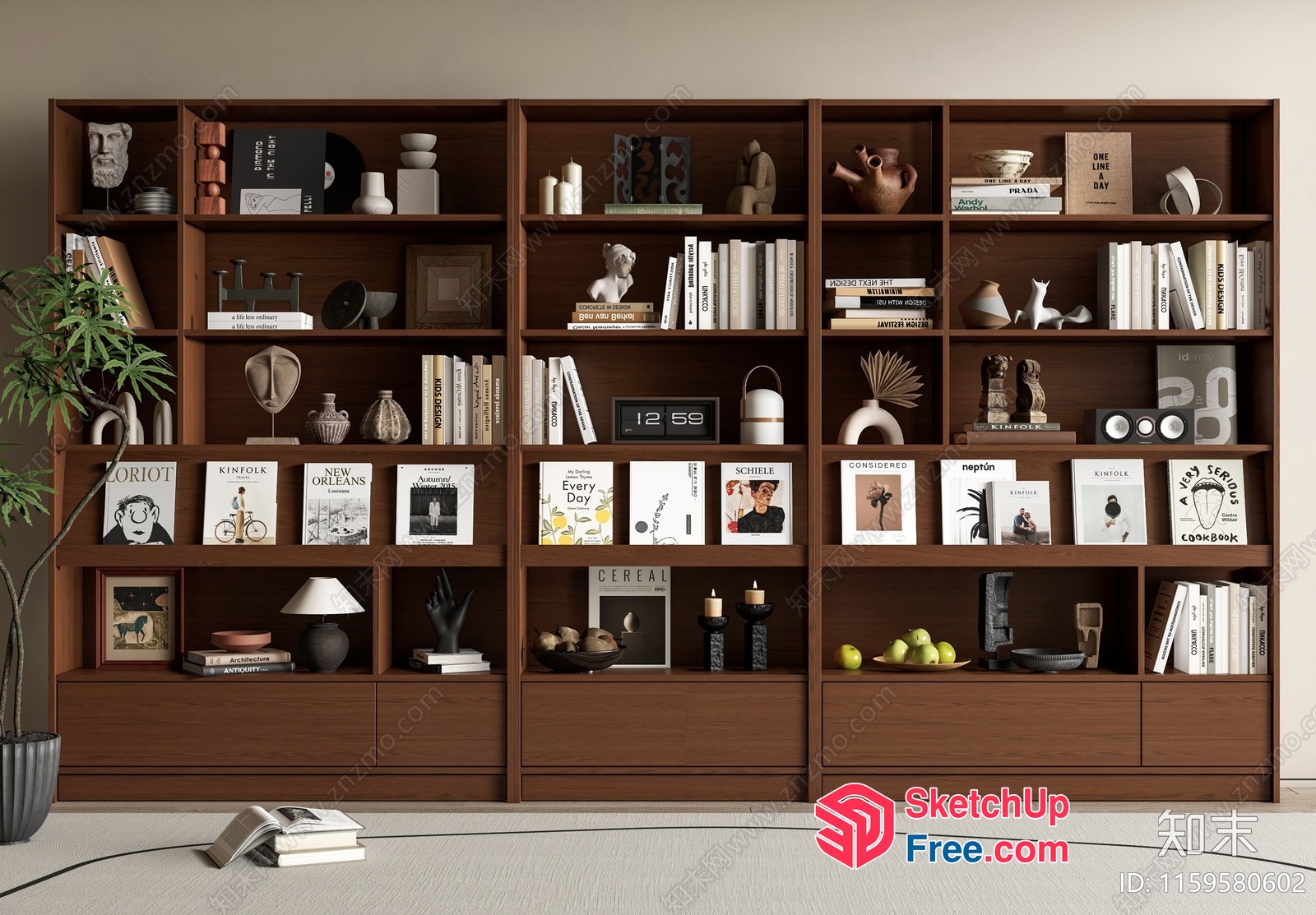 Modern Bookcase With Storage Drawers 3D SketchUp File