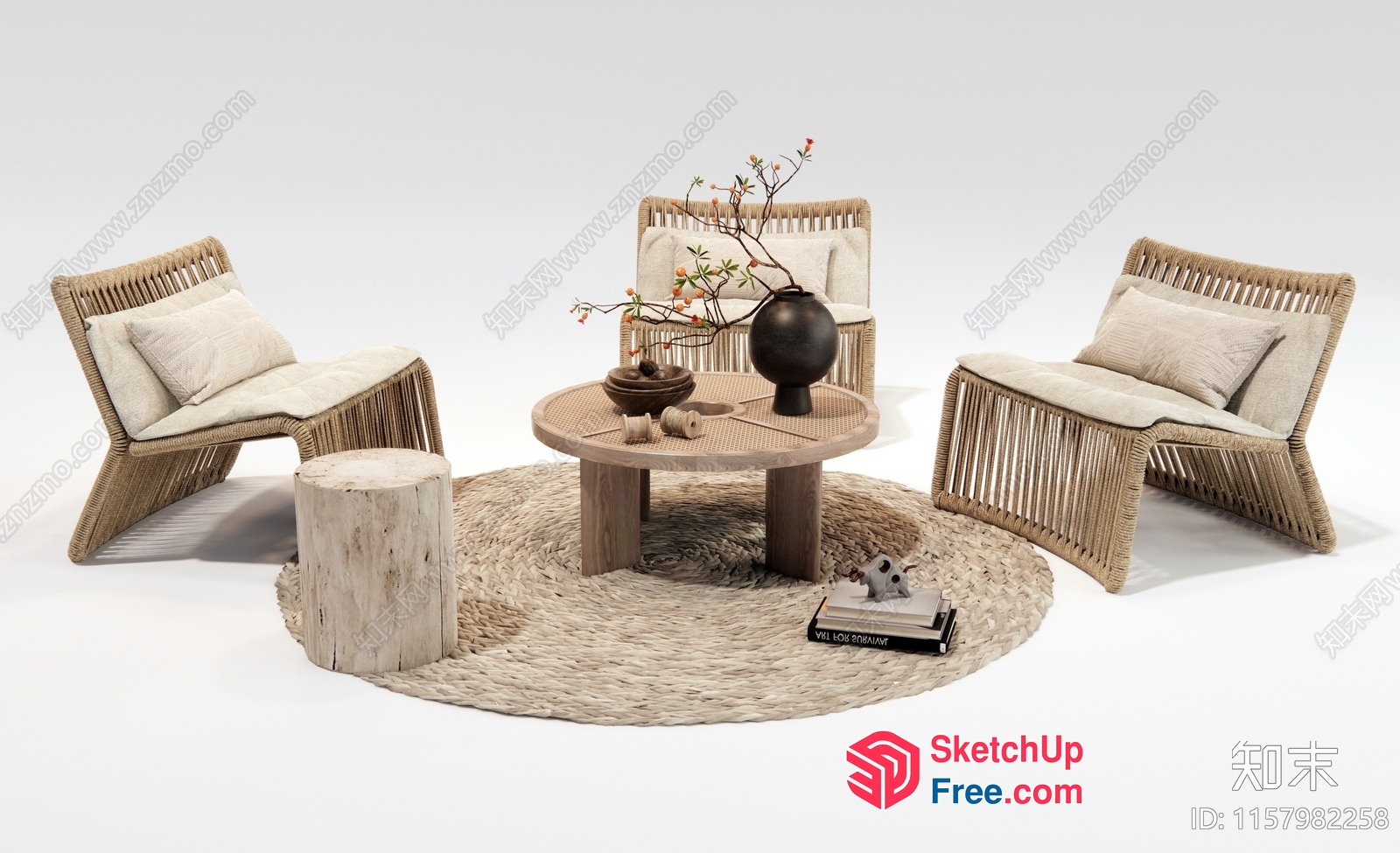Elegant Minimalist Wabi-Sabi Style Living Room Furniture Set 3D SketchUp File