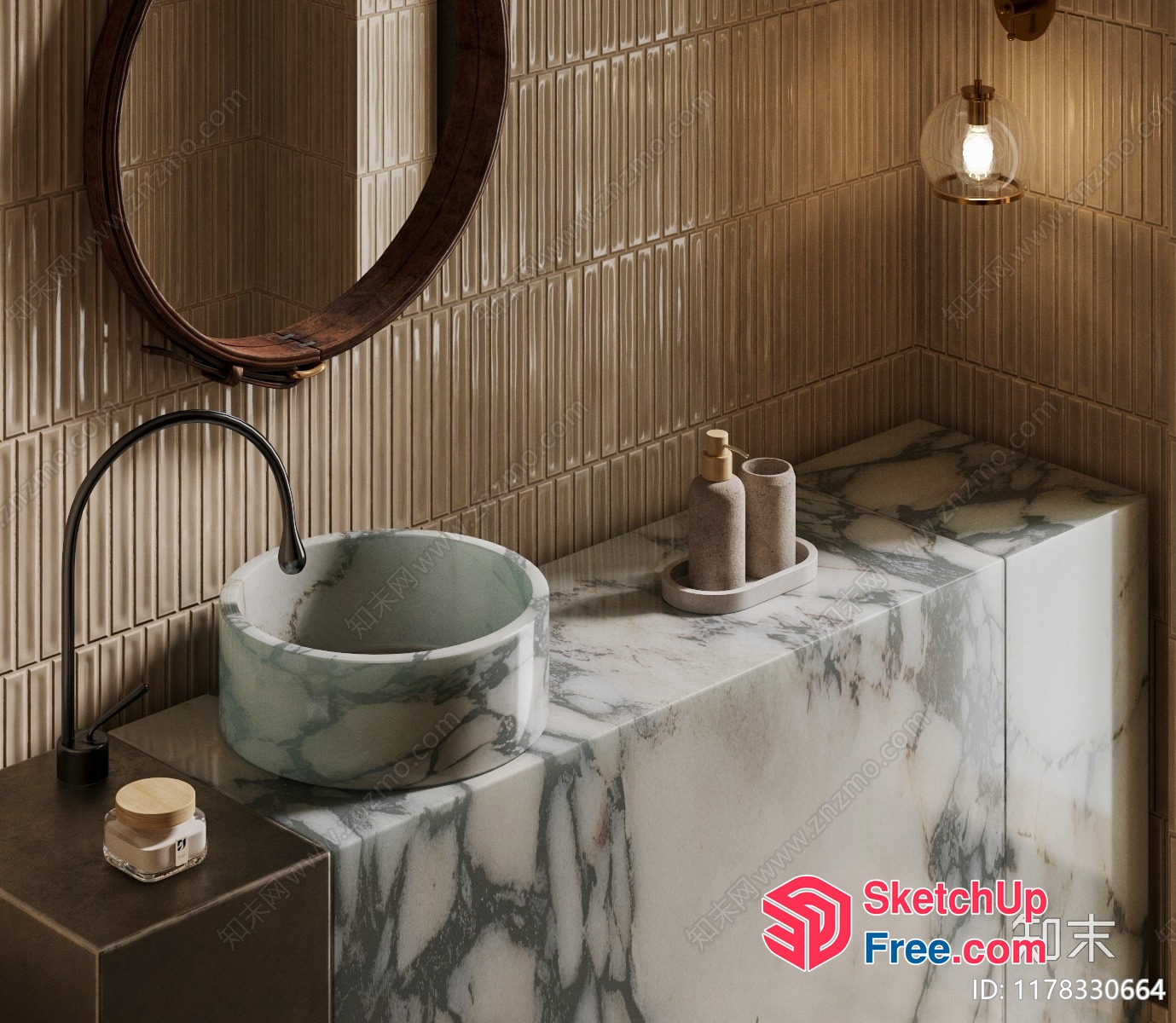 Luxurious Modern Bathroom With Marble Sink And Faucet 3D SketchUp File