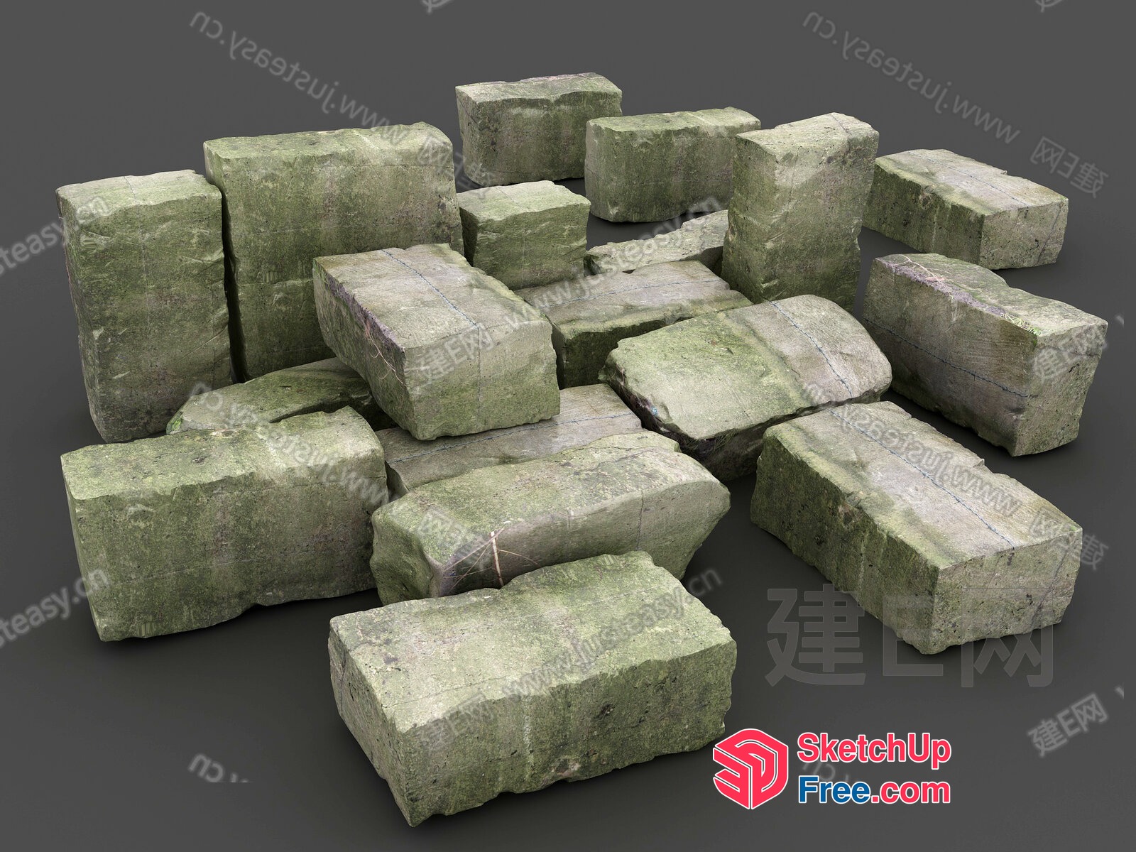 Roughly Rectangular Light Grey Stones 3D SketchUp File