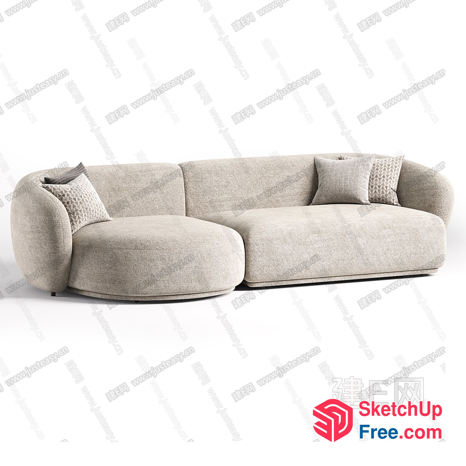 Elegant Creamy Style Sofa With Pillows 3D SketchUp File