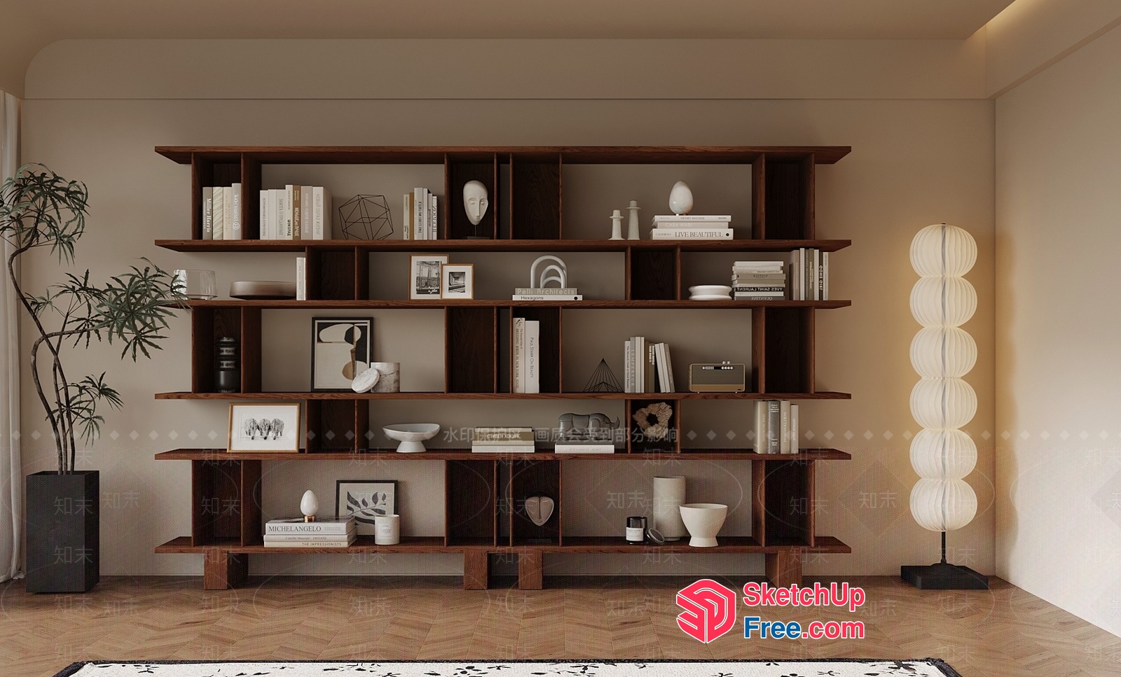 Modern Minimalist Bookcase With Decorative Shelf 3D SketchUp File