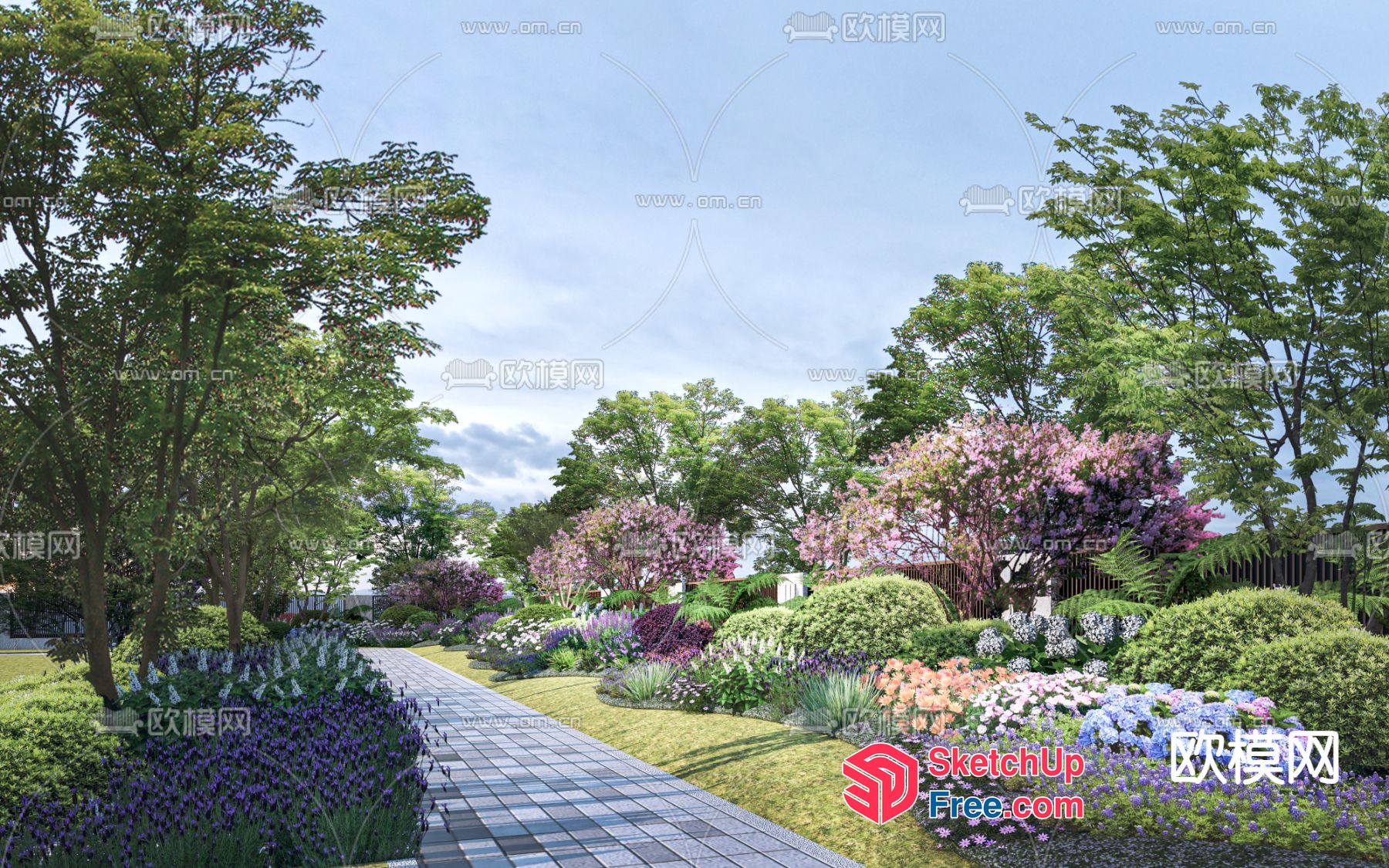 Serene Garden Oasis With Elegant Pathway 3D SketchUp File