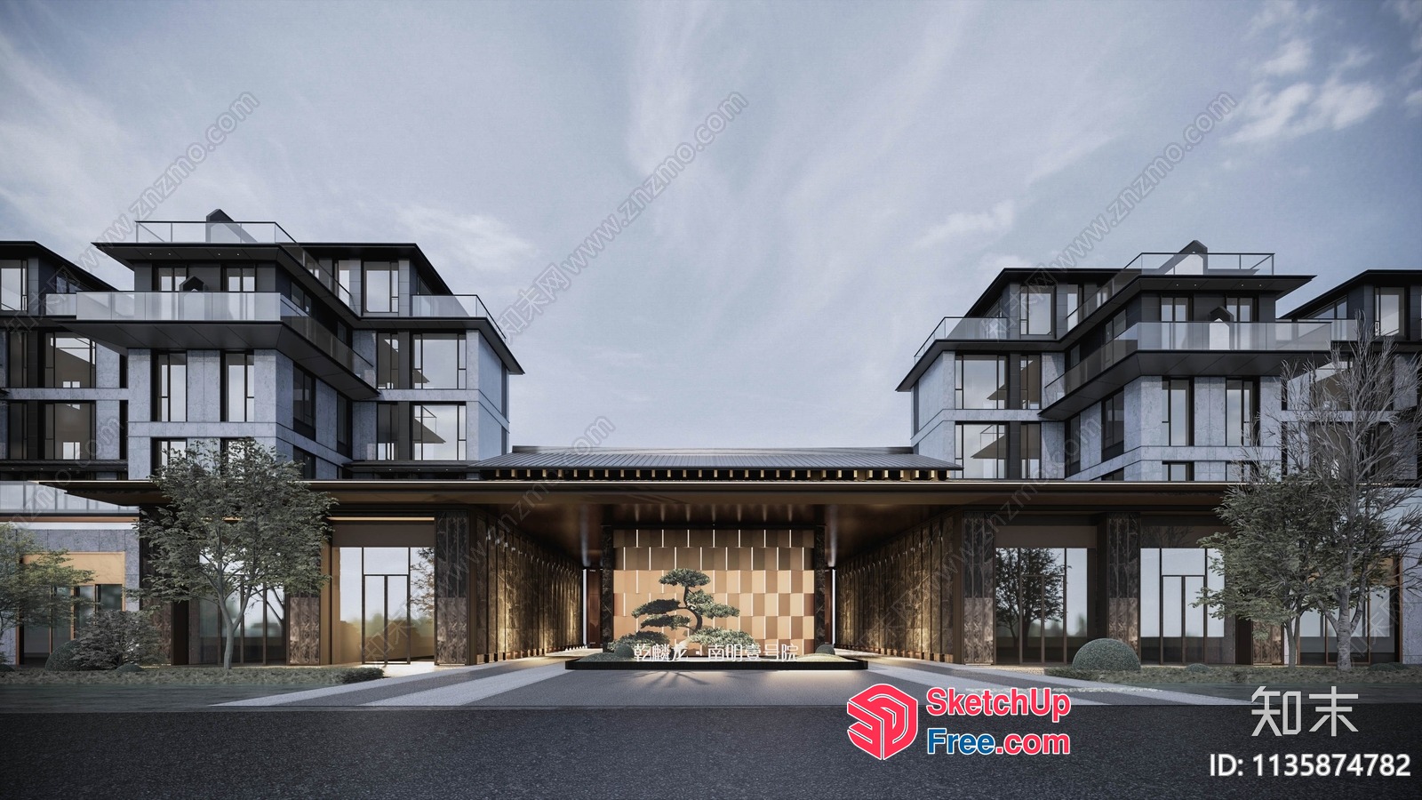 Modern Japanese-Style Exterior Building With Glass Curtain Wall 3D SketchUp File