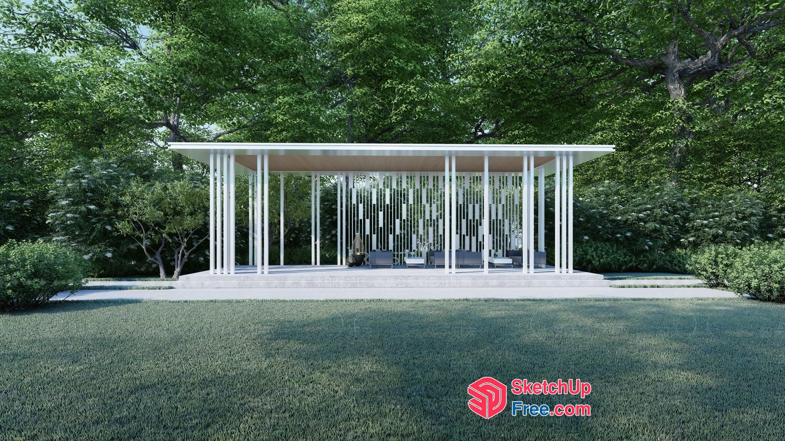 Outdoor Pavilion With Minimalist Style Pillars 3D SketchUp File