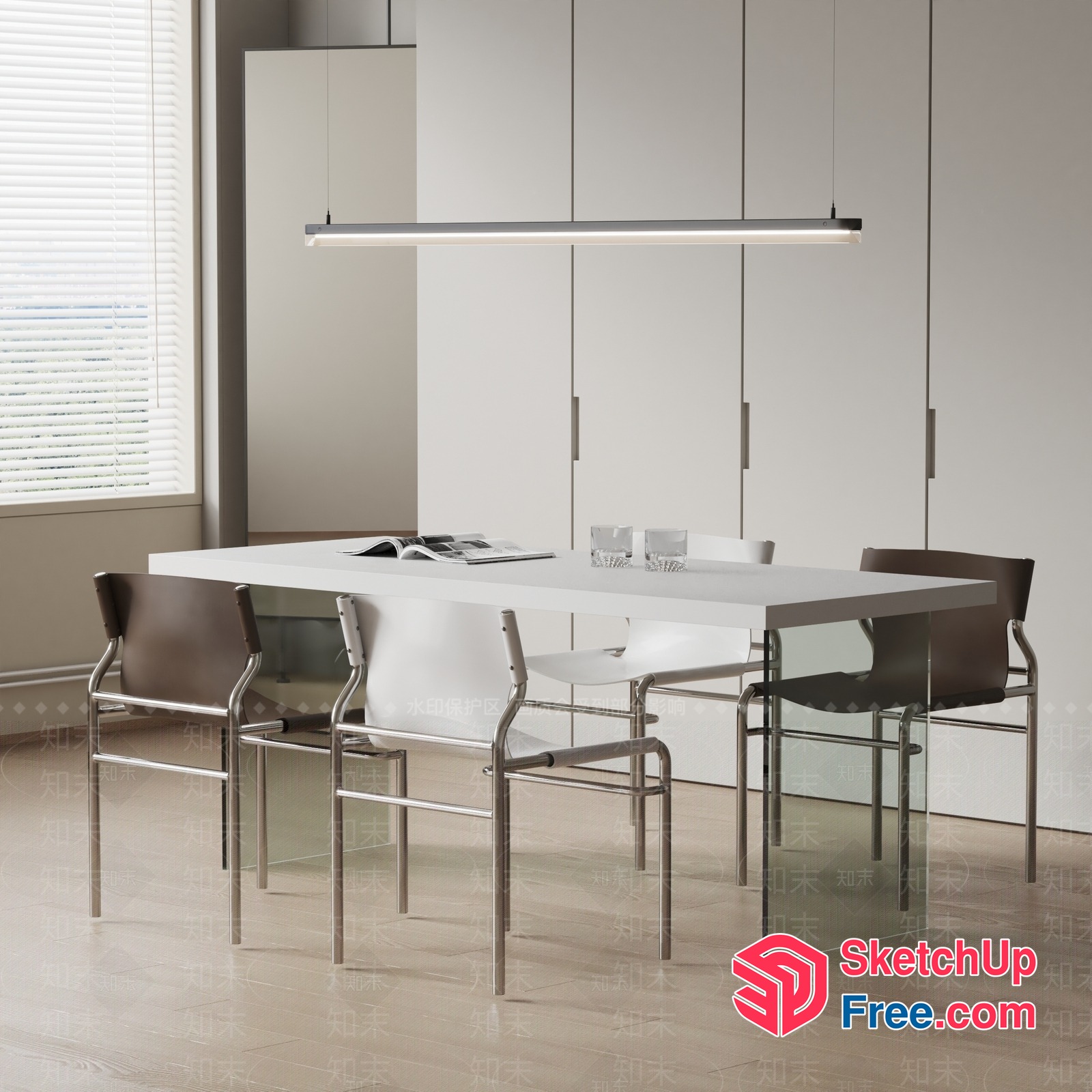 Modern Minimalist Dining Room With White Table And Chairs 3D SketchUp File