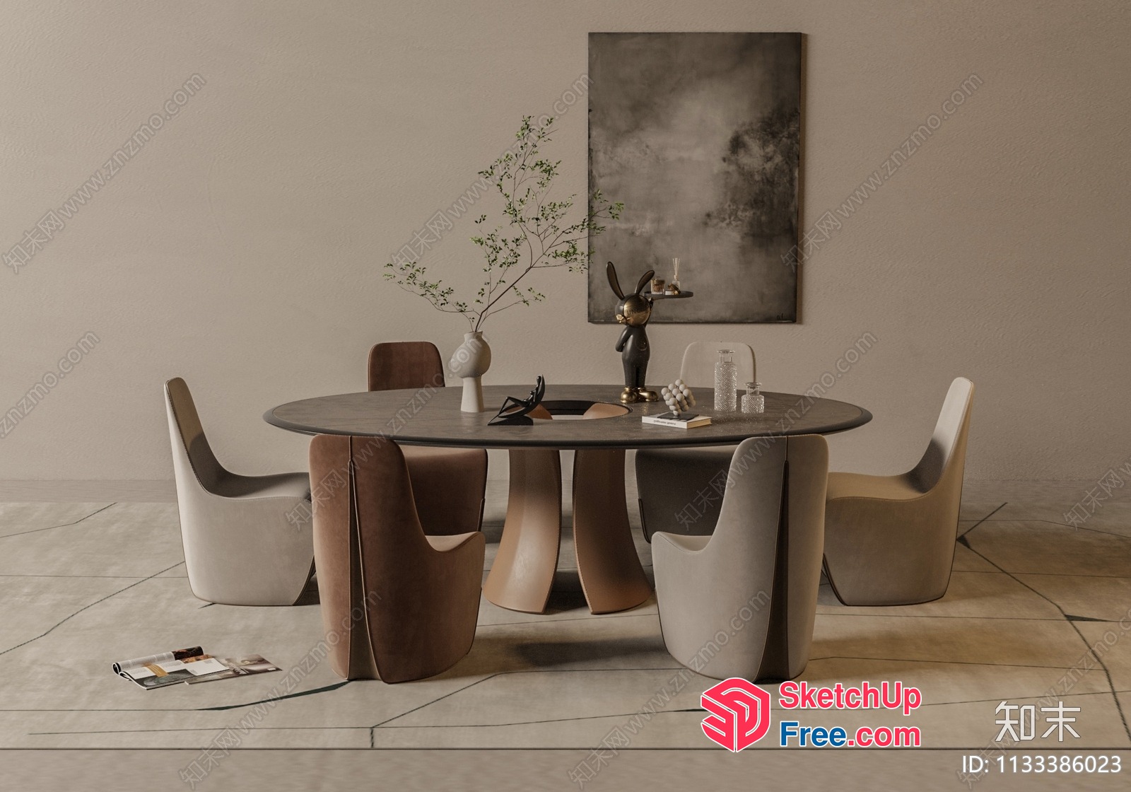 Modern Minimalist Dining Room With Curved Furniture 3D SketchUp File