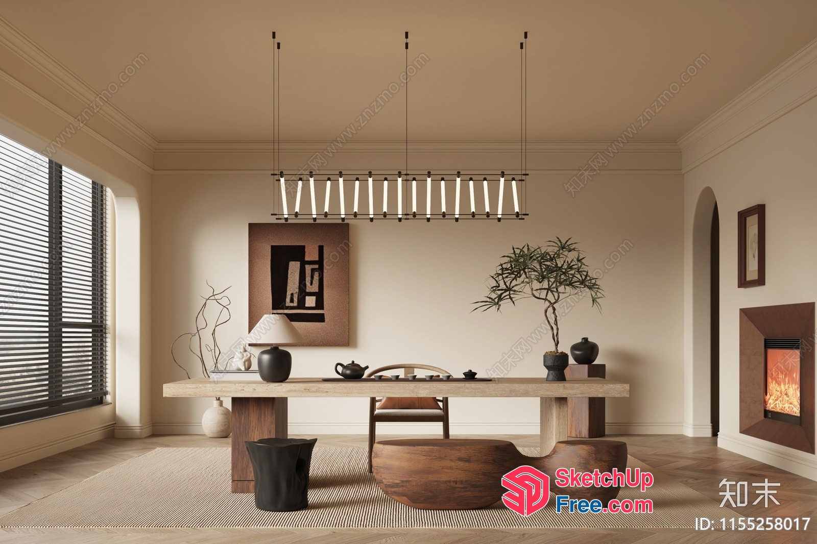 Elegant And Modern Dining Room With Wabi-Sabi Style 3D SketchUp File