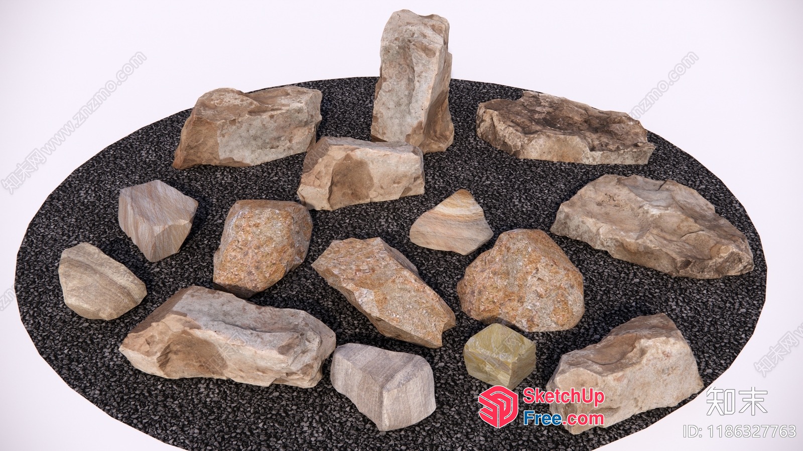 Collection Of Various Rocks On A Circular Surface 3D SketchUp File