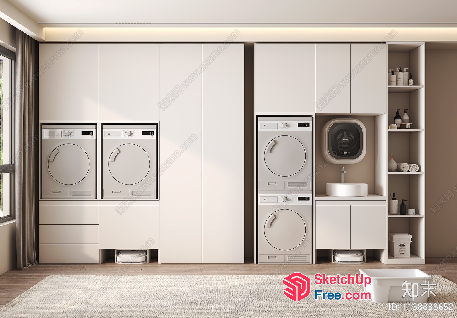 Modern Laundry Room With White Cabinets And Appliances 3D SketchUp File