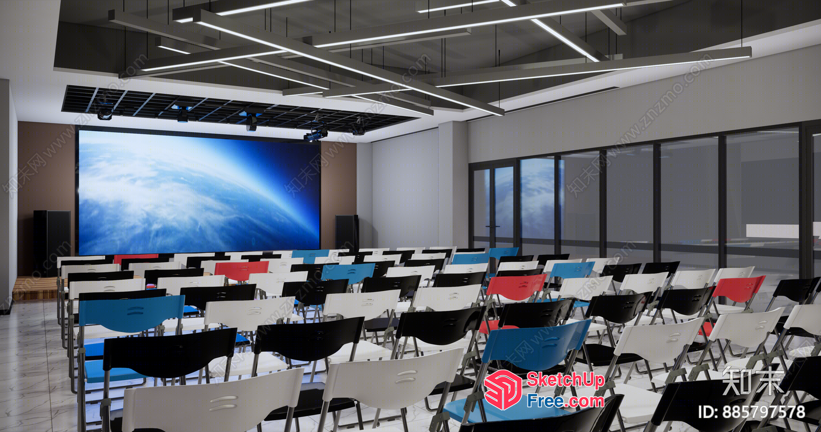 Modern Conference Room With Large Screen And Comfortable Seating 3D SketchUp File