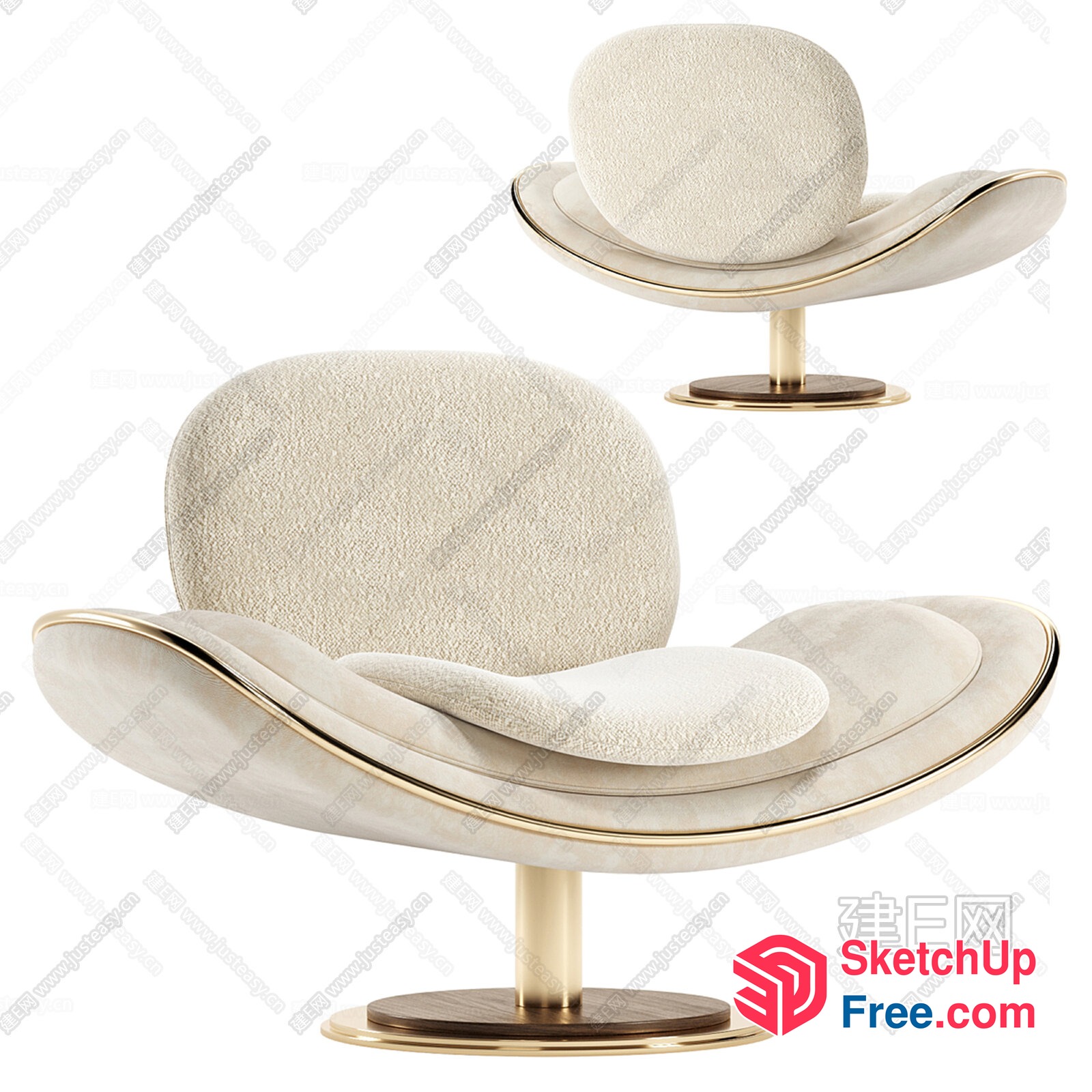 Elegant Creamy Style Armchair And Side Table Set 3D SketchUp File