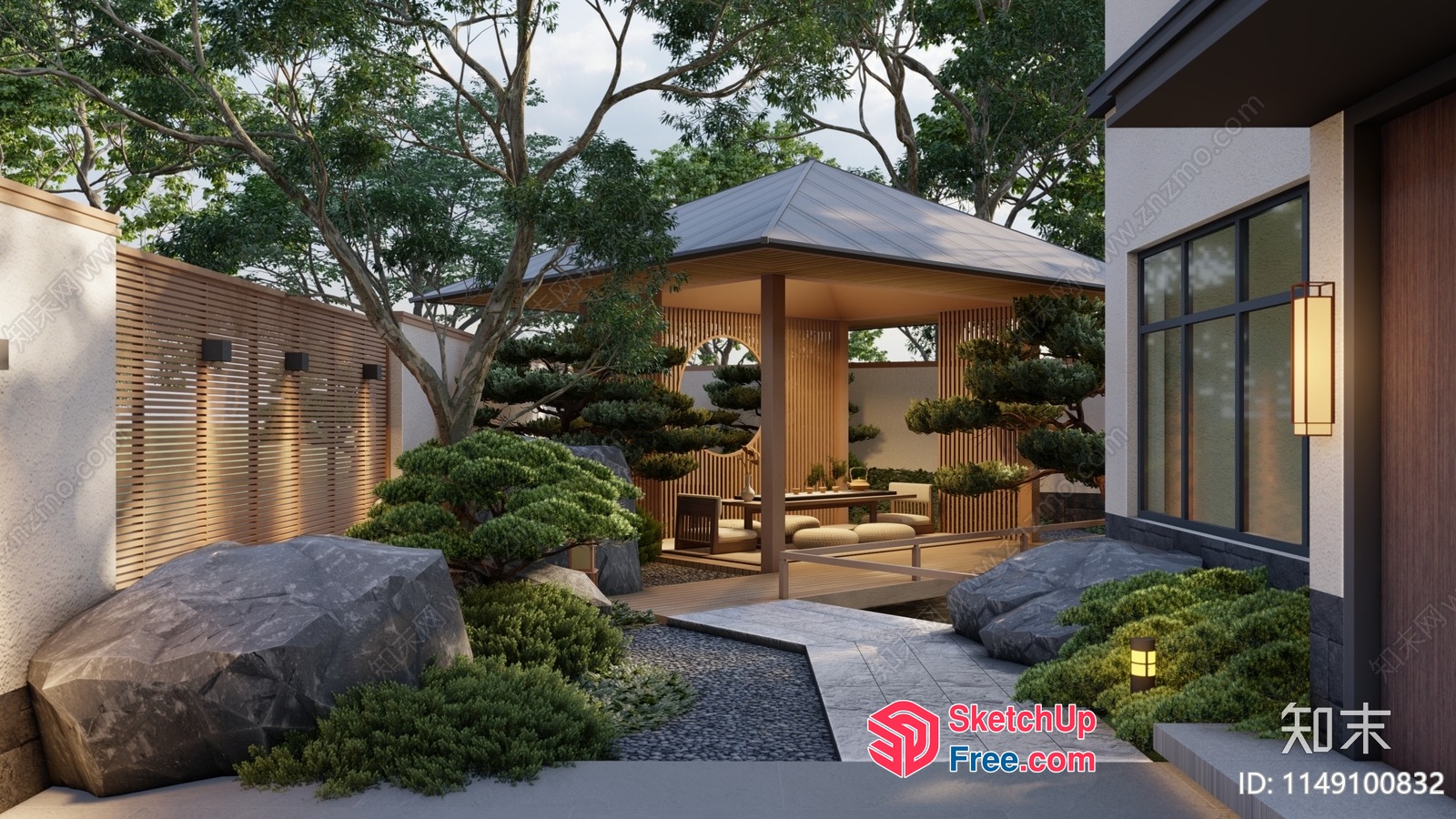 Serene Japanese-Inspired Courtyard Oasis 3D SketchUp File
