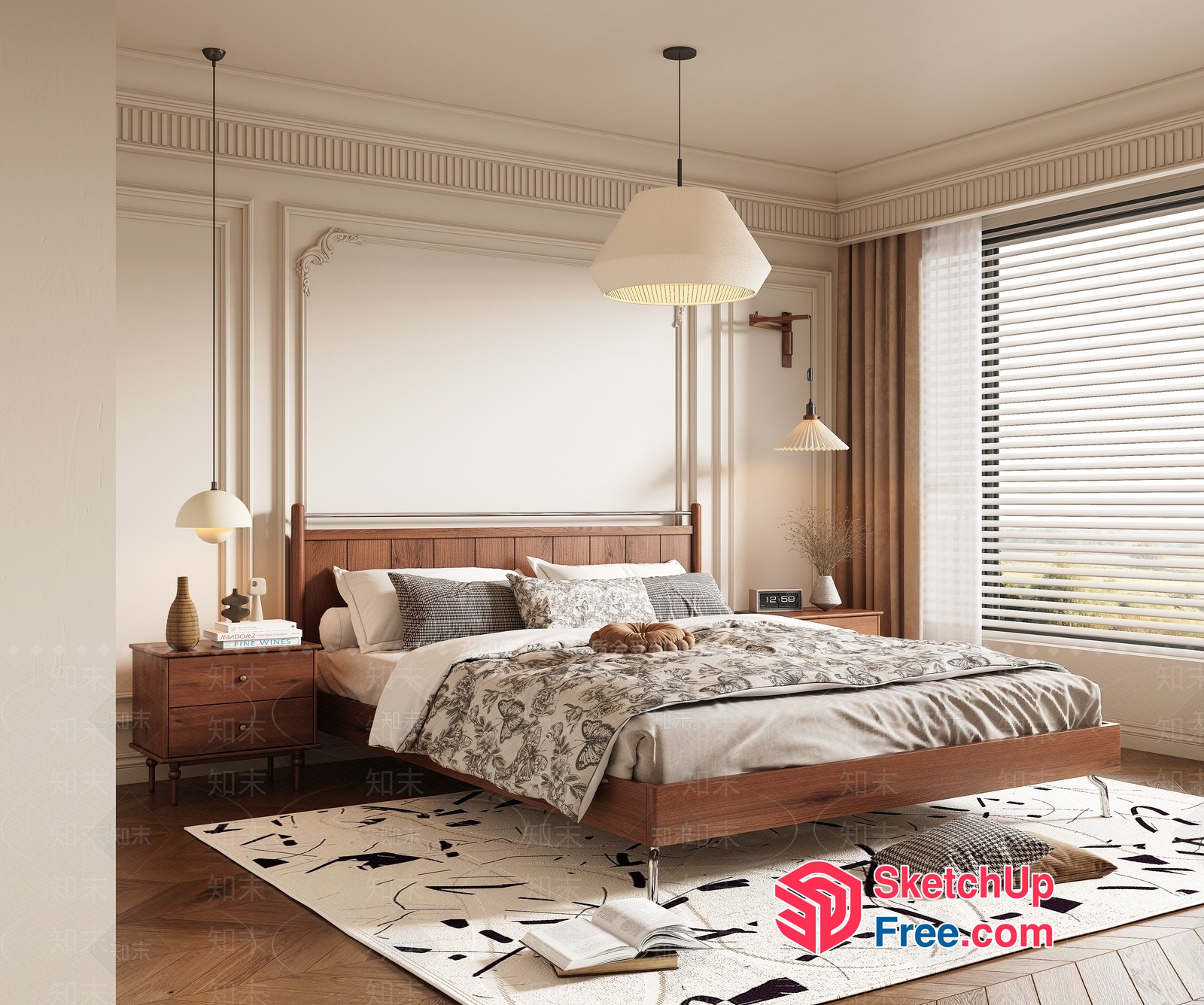 Elegant Modern Bedroom Interior With Wood Accents 3D SketchUp File