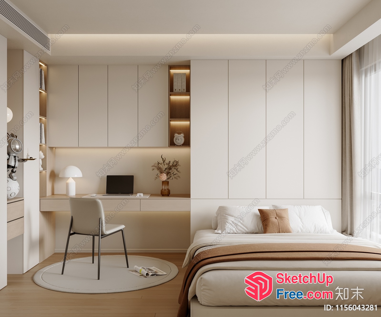 Minimalist Japanese Style Bedroom Interior 3D SketchUp File