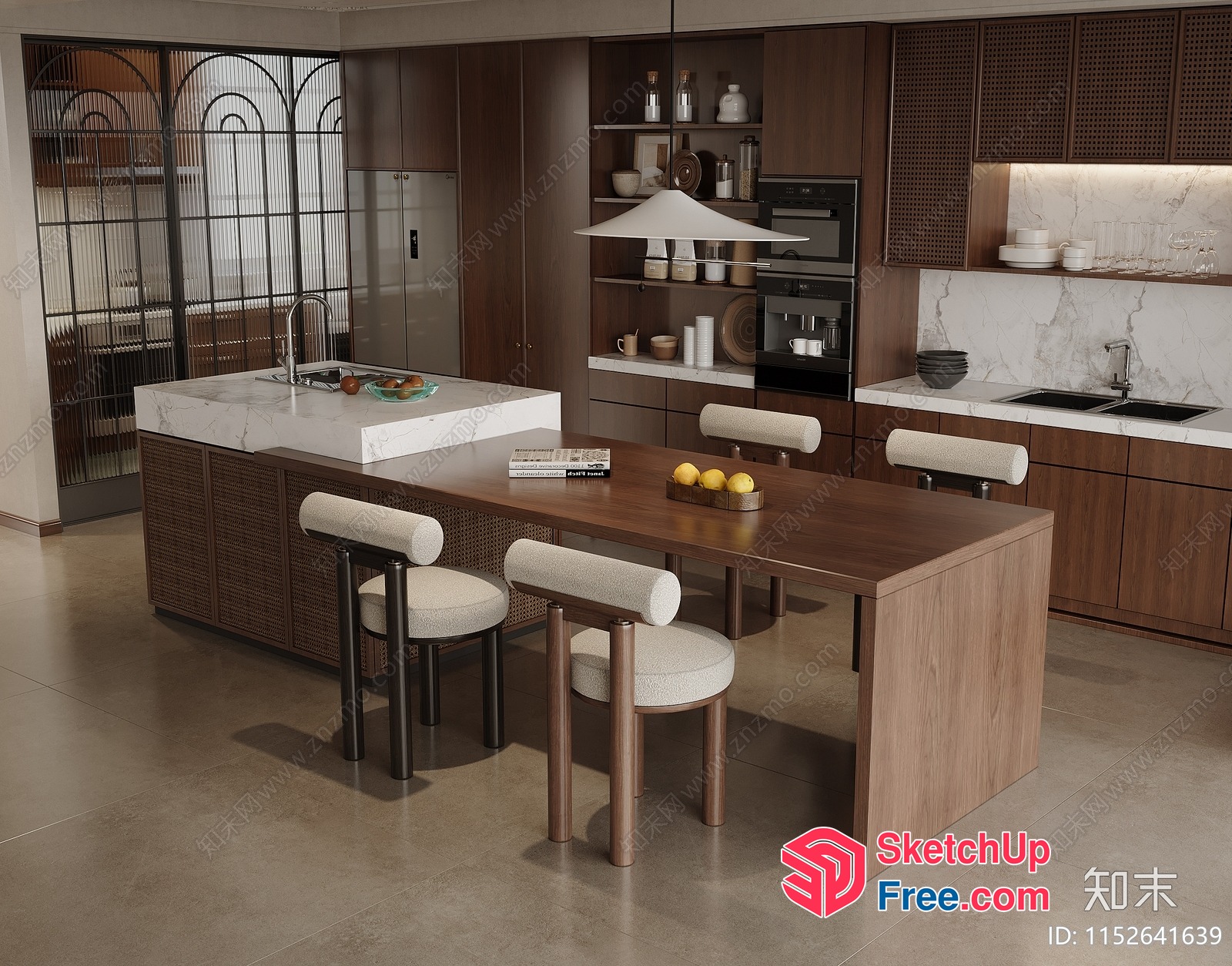 Contemporary Kitchen With Sleek Marble Countertops And Rich Wood Accents 3D SketchUp File