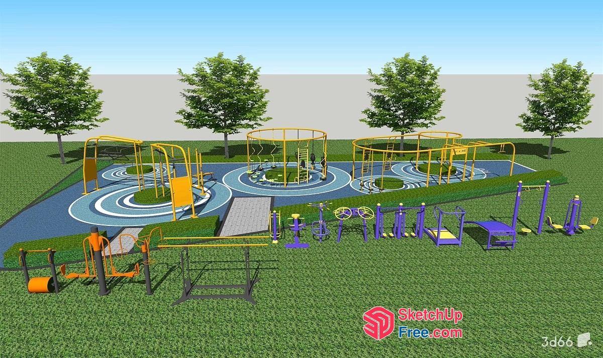 Vibrant Outdoor Fitness Equipment Playground 3D SketchUp File