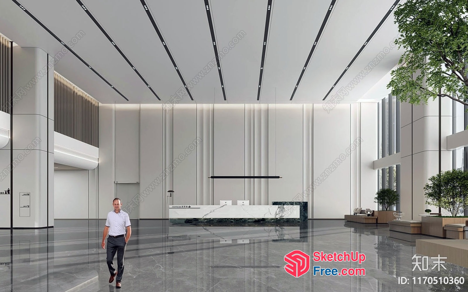 Modern Minimalist Office Interior With Marble And Glass 3D SketchUp File