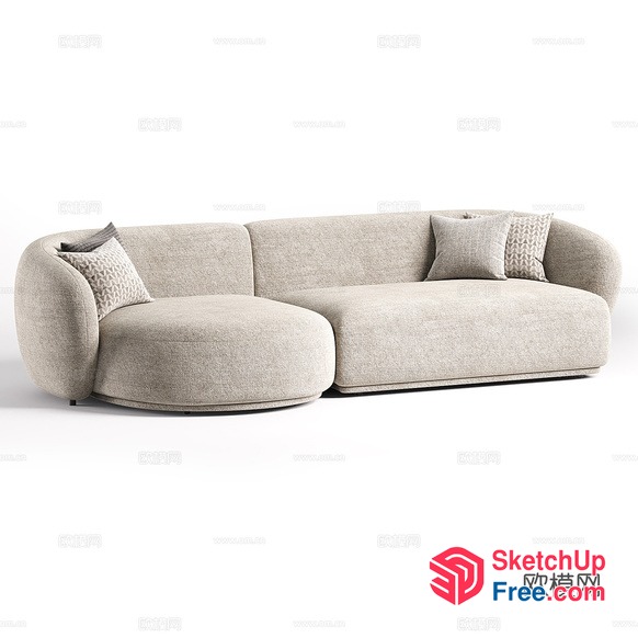 Soft Creamy L-Shaped Sofa 3D SketchUp File