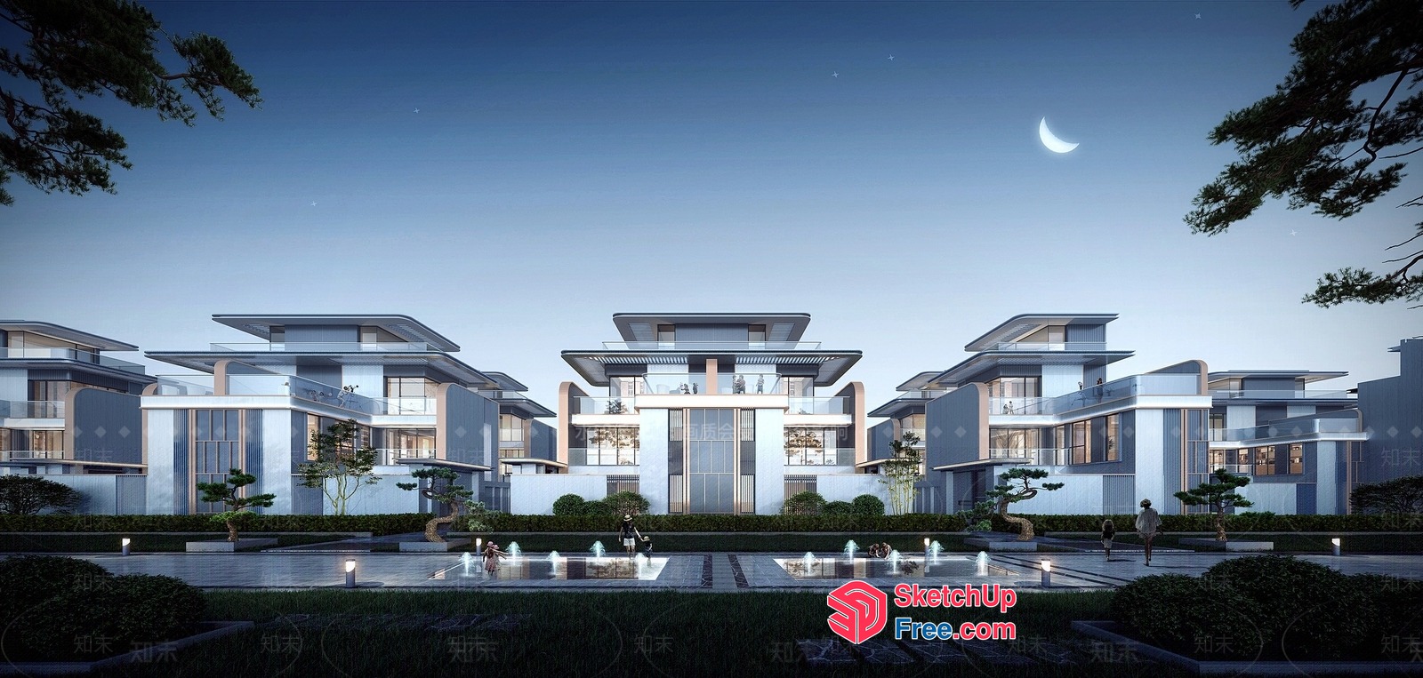 Luxurious Modern Villa Exterior With Elegant Fountain 3D SketchUp File