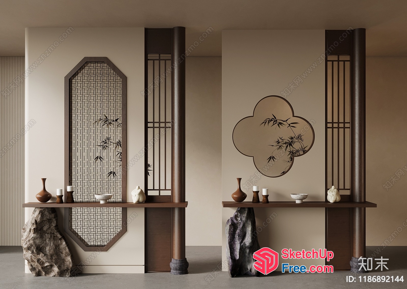 Traditional Asian-Inspired Interior Decor 3D SketchUp File