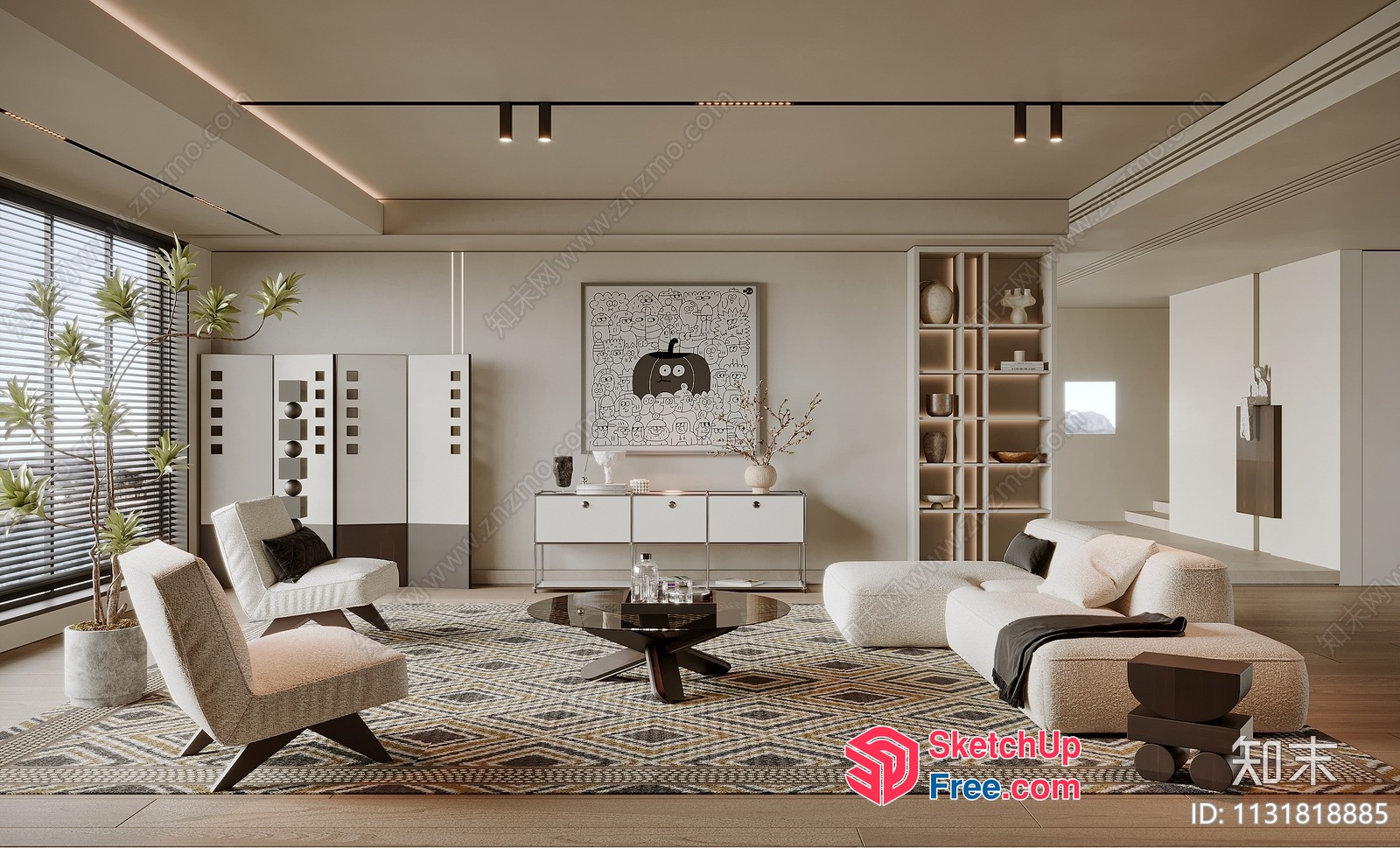 Modern Minimalist Living Room With Neutral Color Palette 3D SketchUp File