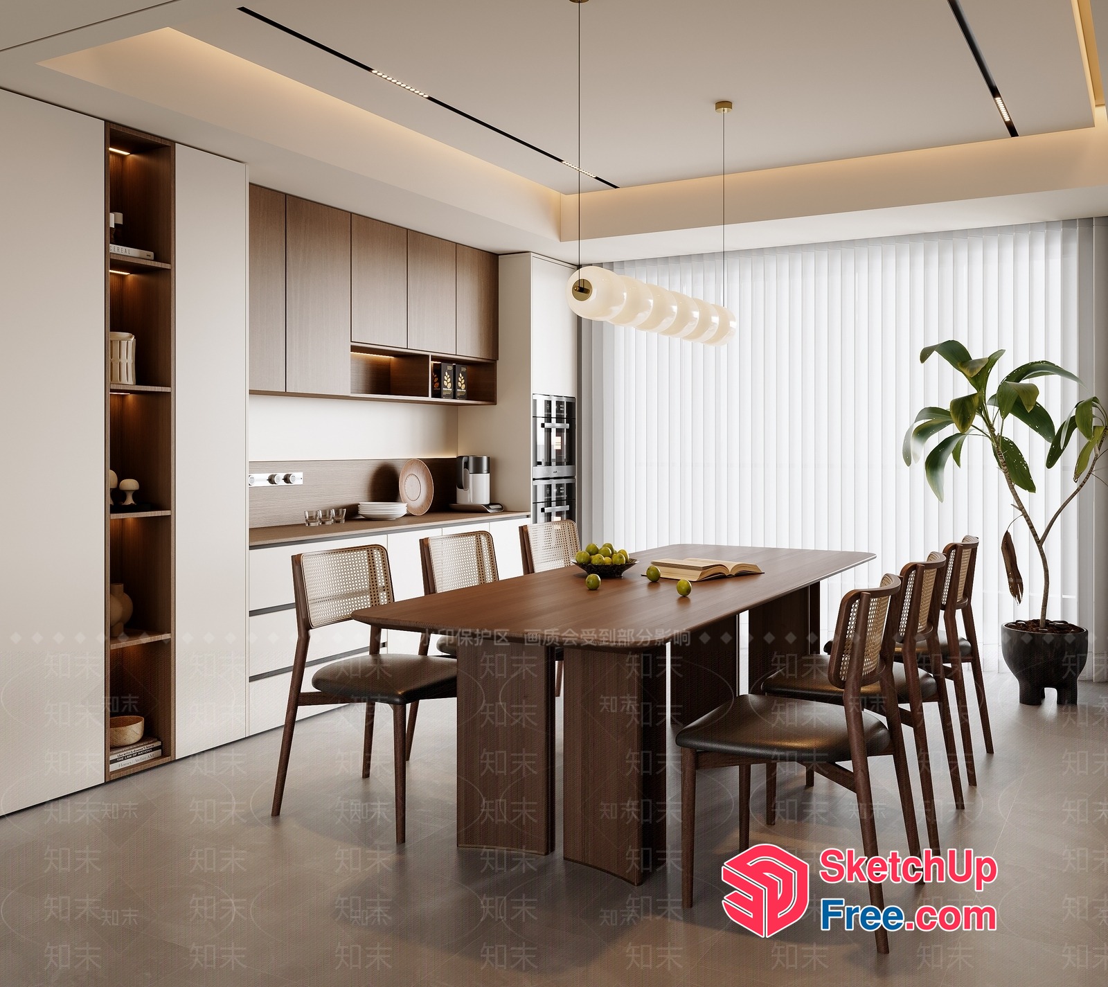 Modern Minimalist Dining Room With Sleek Furniture And Lighting 3D SketchUp File