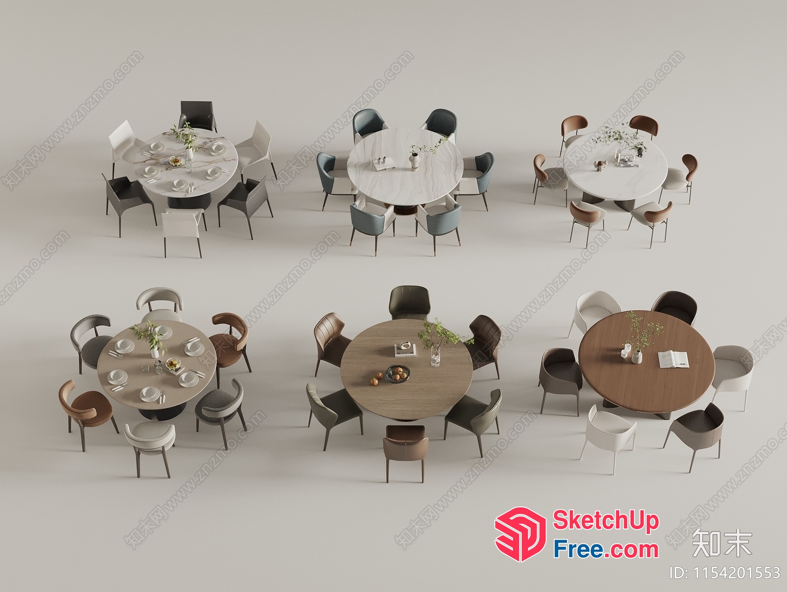 Modern Dining Room Table And Chair Set Collection 3D SketchUp File