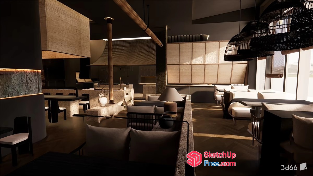 Modern Japanese-Inspired Restaurant Interior 3D SketchUp File