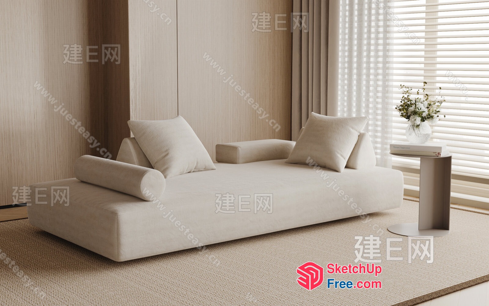 Modern Minimalist Living Room With Neutral Tones 3D SketchUp File