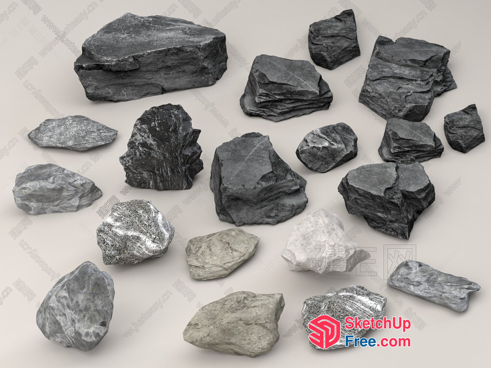 Collection Of Various Sized Rocks 3D SketchUp File