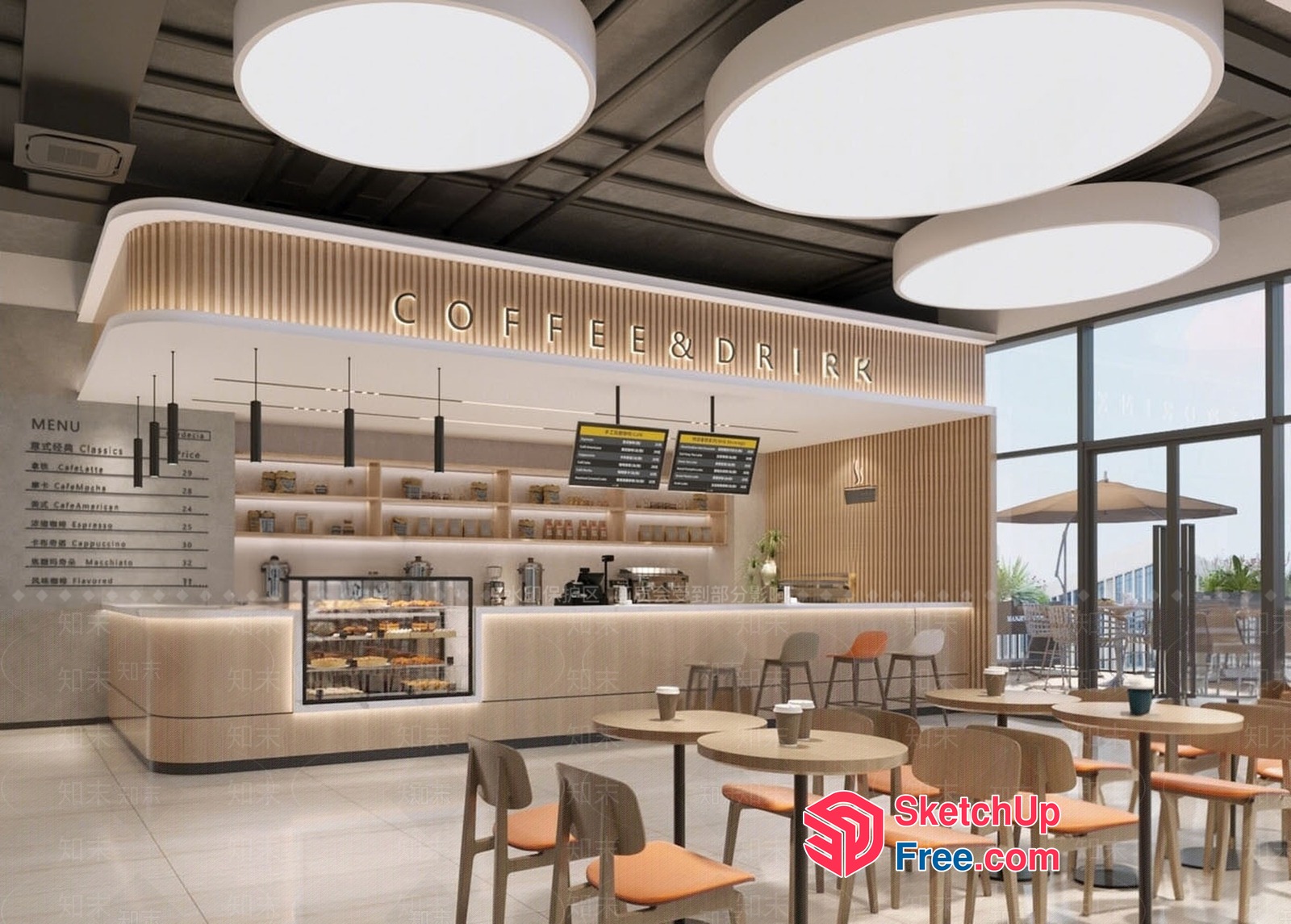 Modern Coffee Shop With Sleek Interior And Outdoor Seating 3D SketchUp File