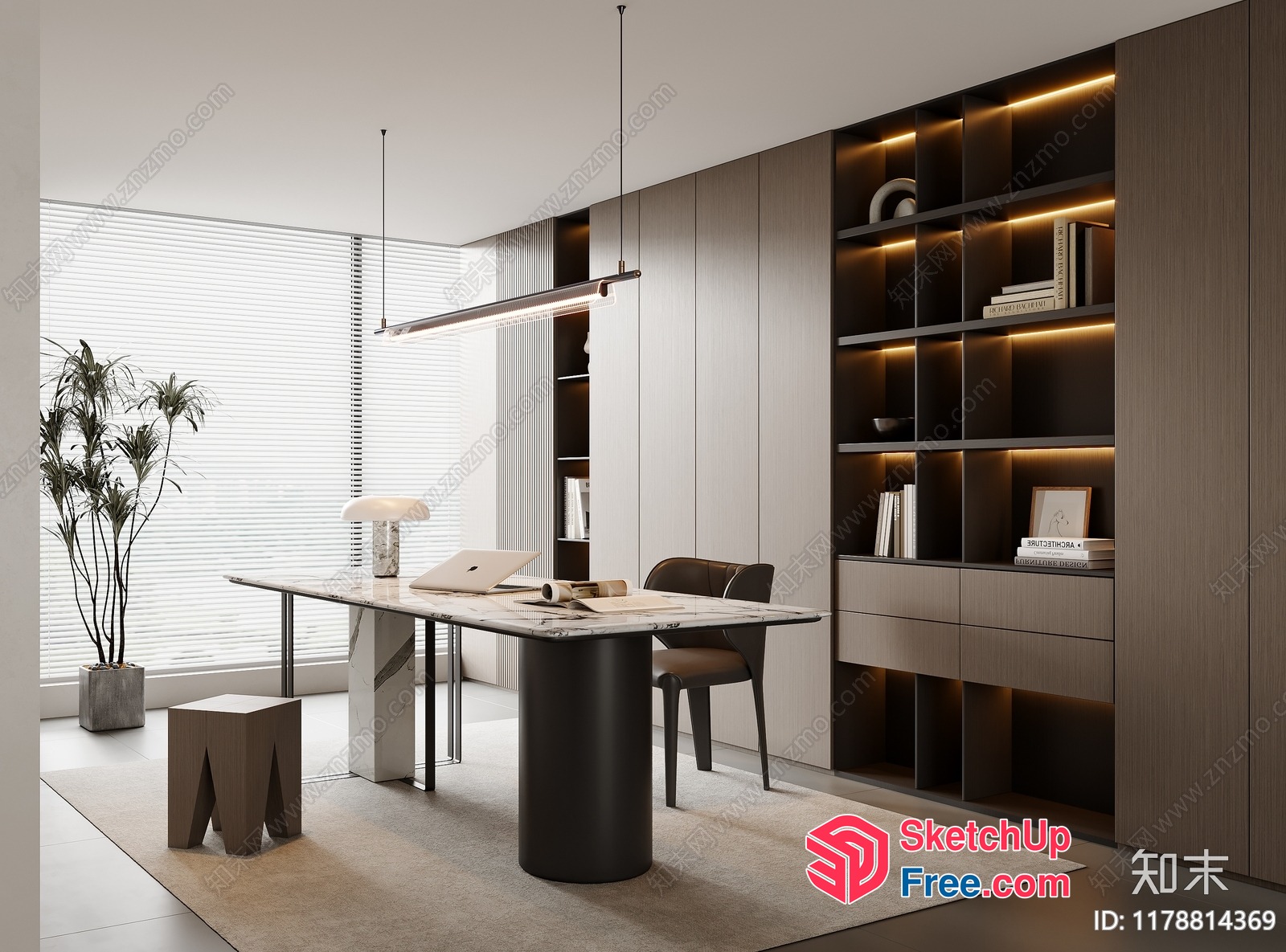 Modern Minimalist Office Space With Natural Light And Comfortable Seating 3D SketchUp File