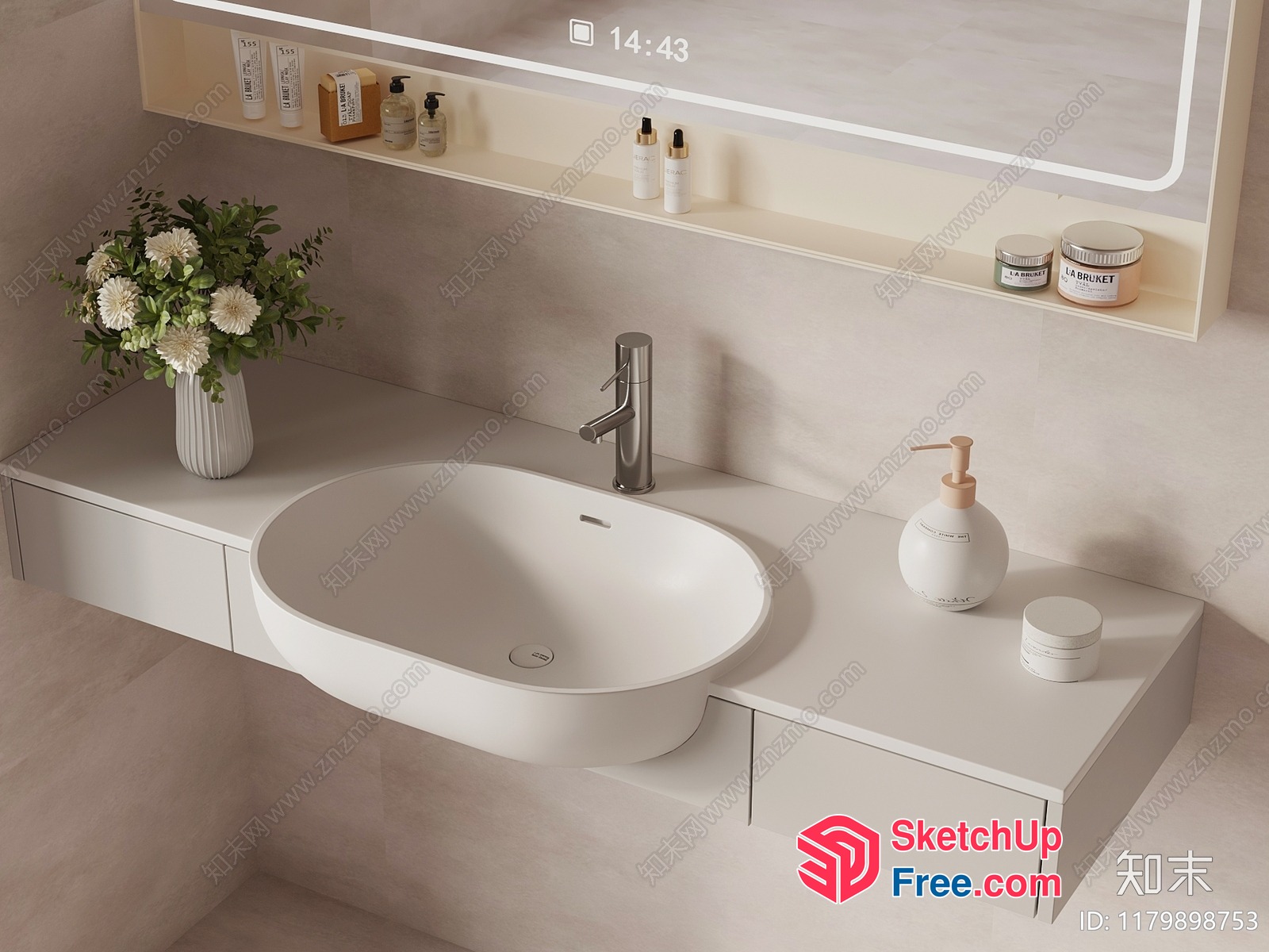 Minimalist Bathroom Vanity With White Sink And Mirror 3D SketchUp File