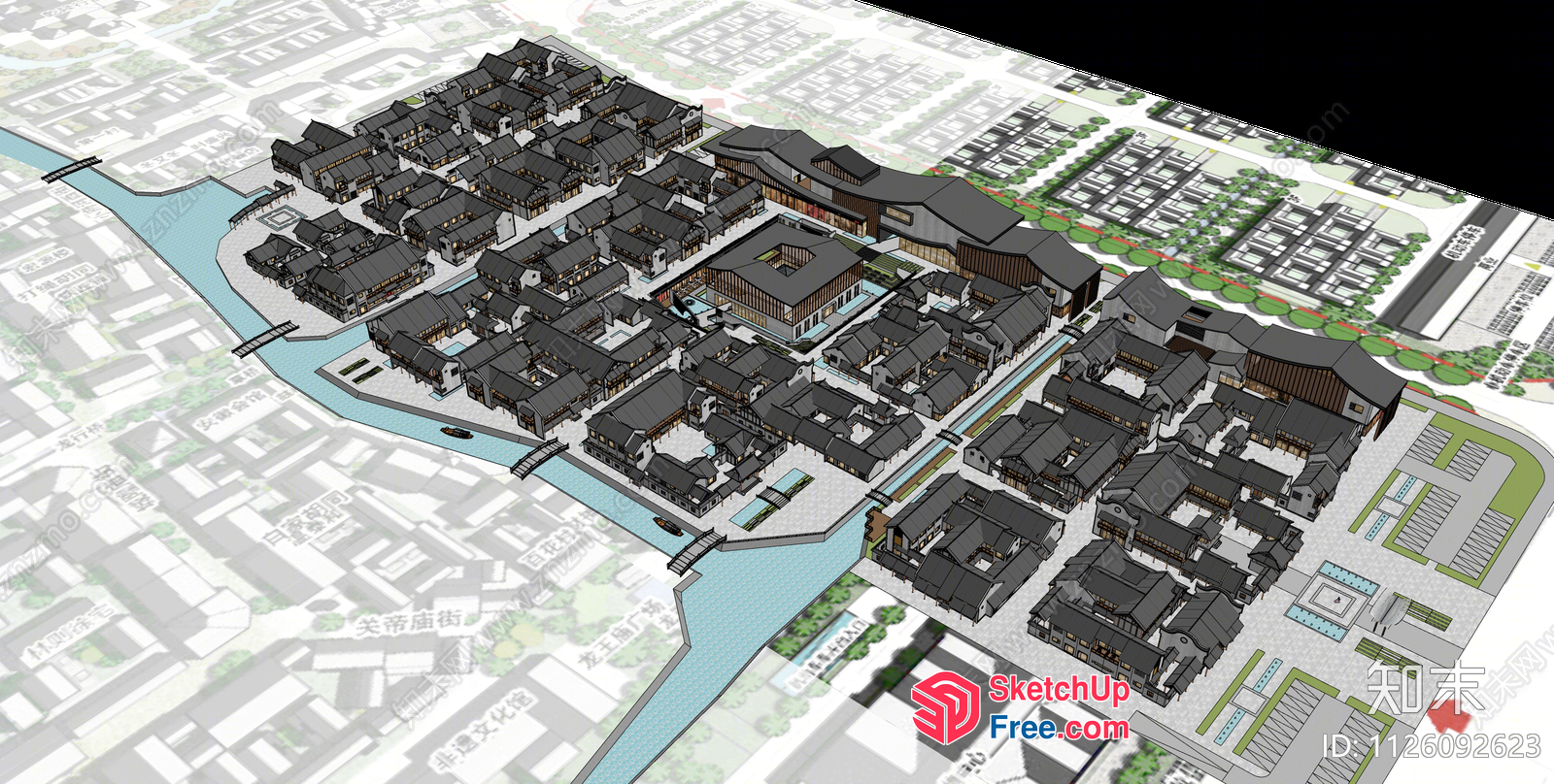 3D Rendering Of A Commercial Street With A Mix Of Modern And Traditional Architecture 3D SketchUp File