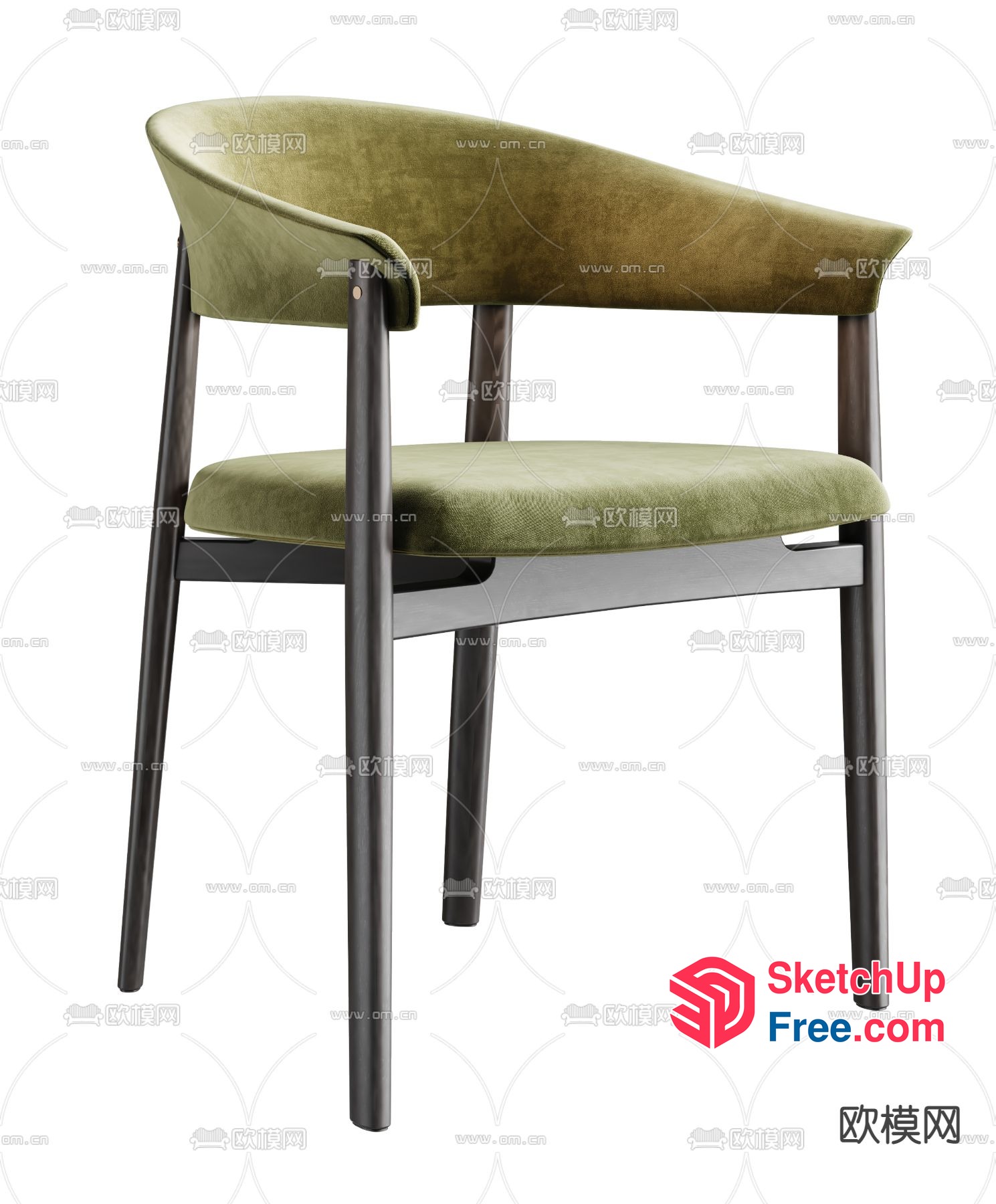 Green Velvet Chair With Sleek Black Frame 3D SketchUp File