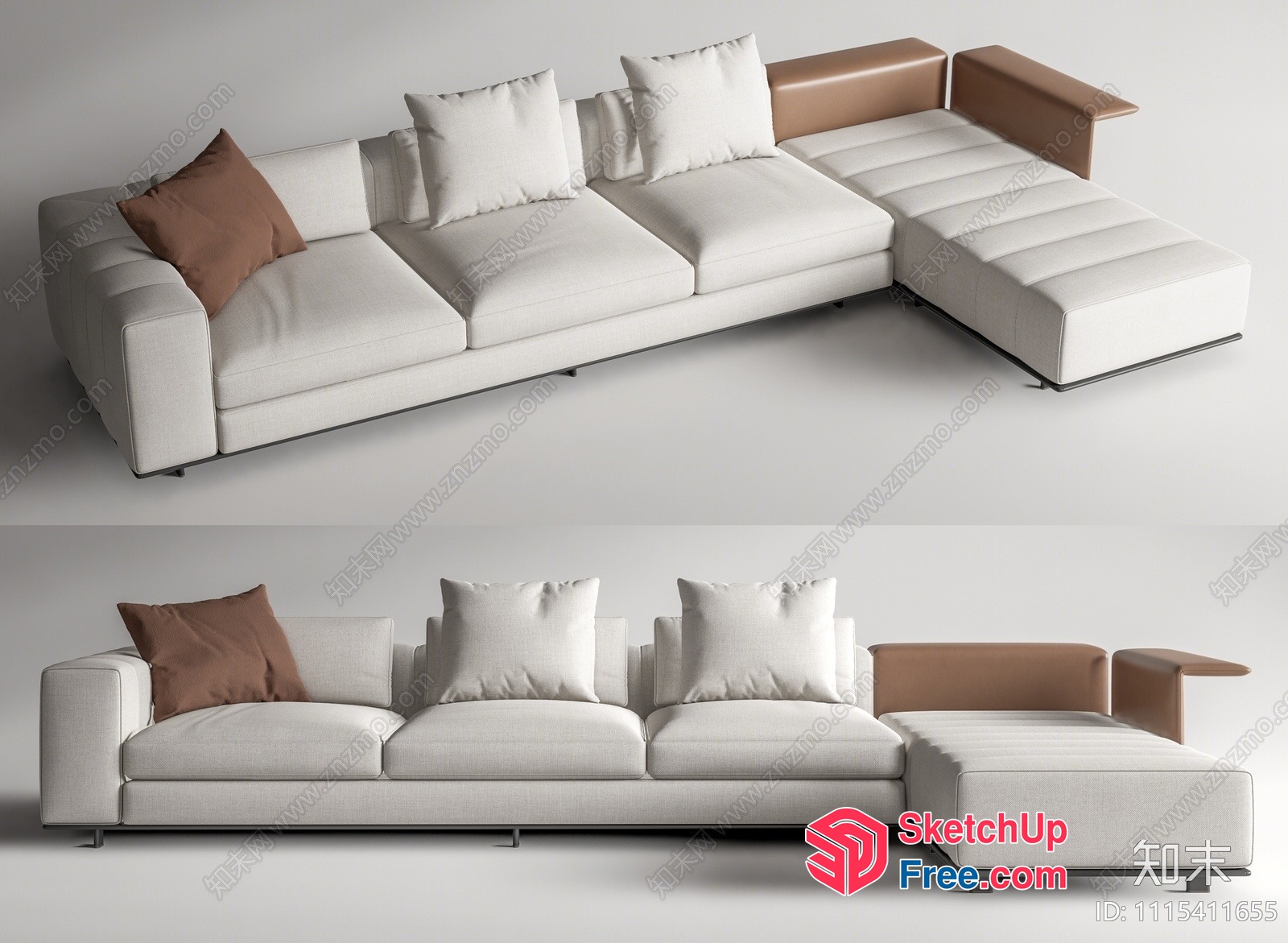 Minimalist Style L-Shaped Sofa With Pillows 3D SketchUp File