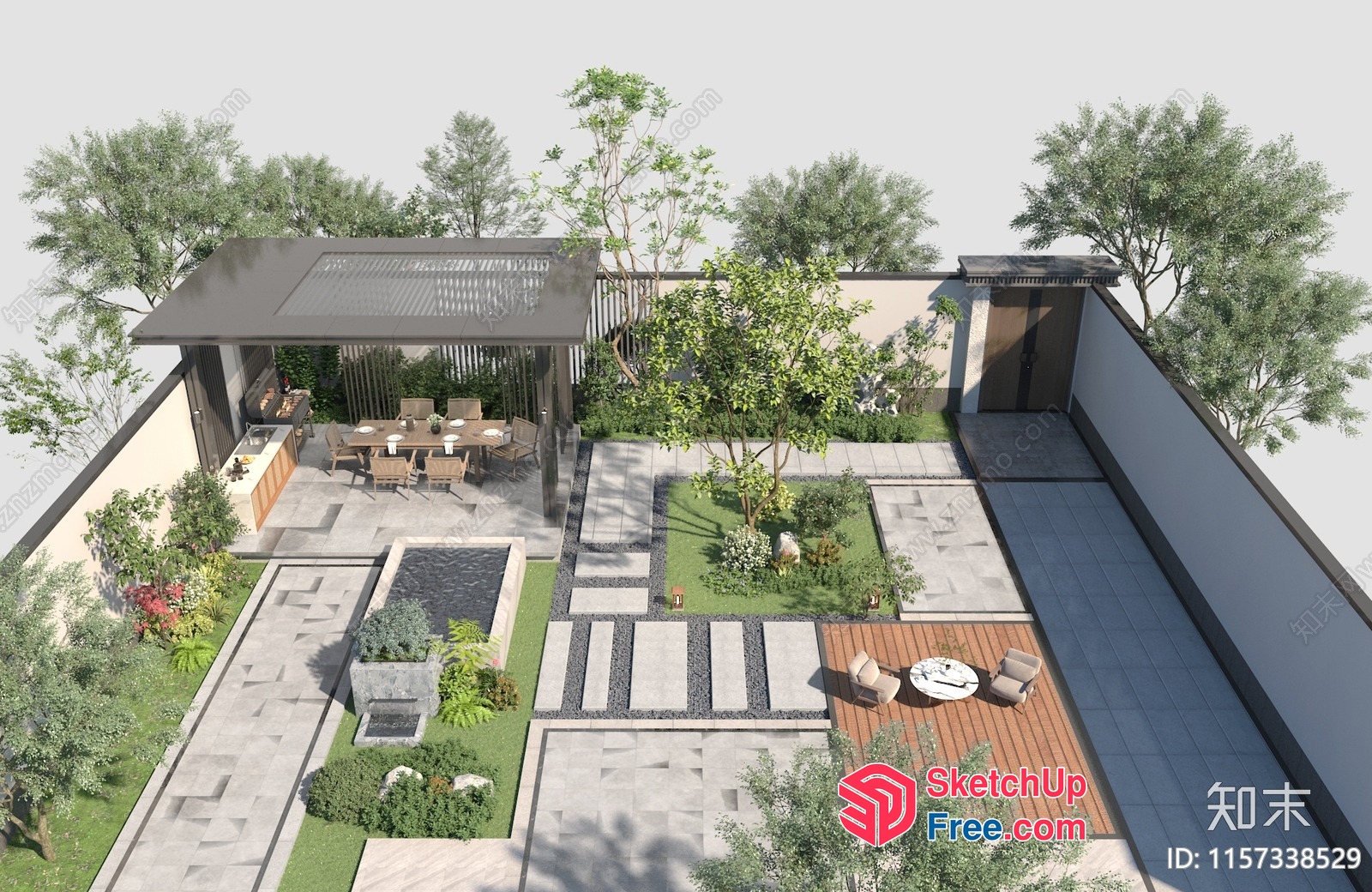 Modern Outdoor Living Space With Pool And Dining Area 3D SketchUp File