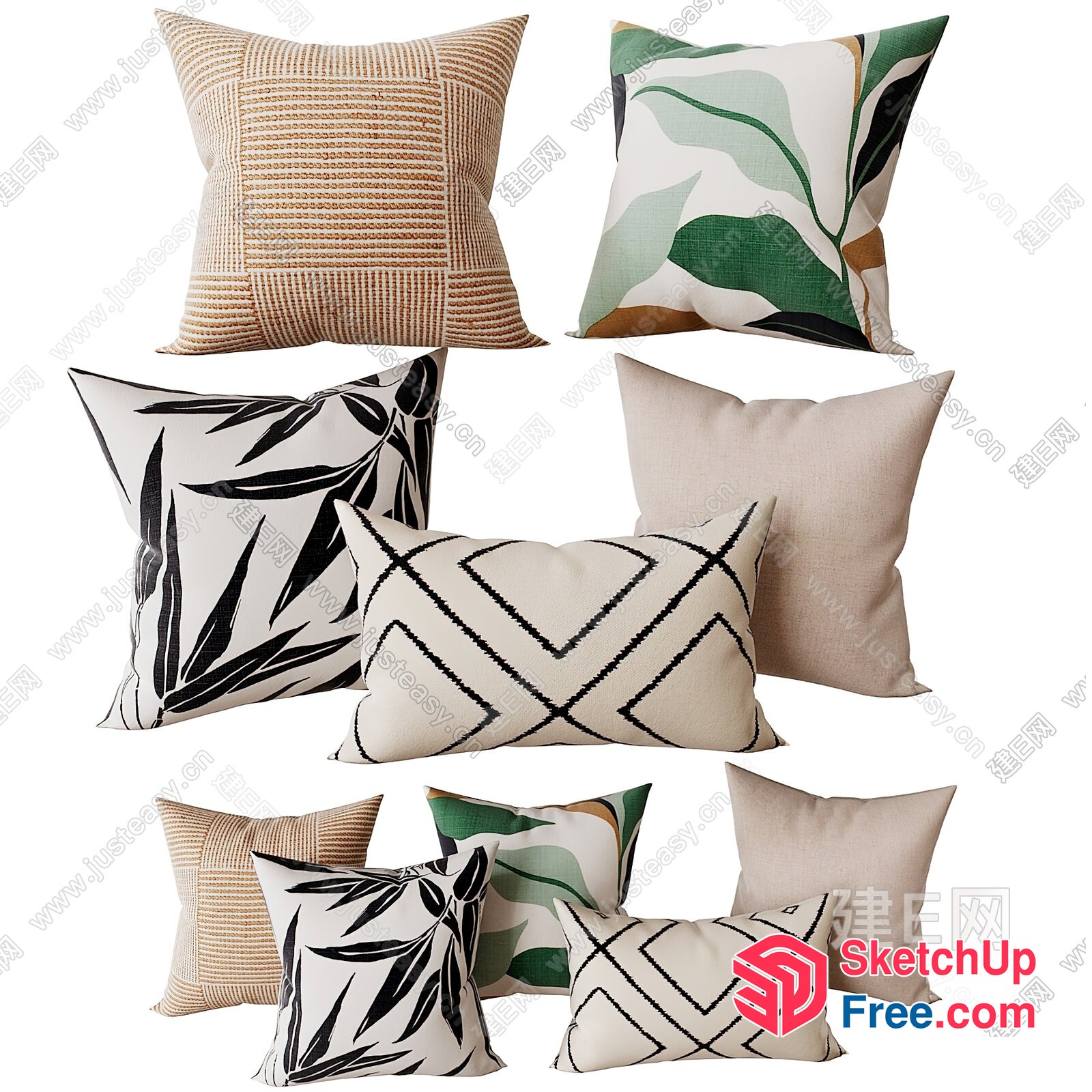 Decorative Pillows With Geometric Patterns And Natural Textures 3D SketchUp File