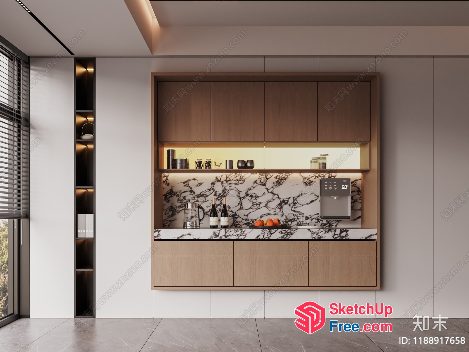 Modern Kitchen With Marble Countertops And Wooden Cabinets 3D SketchUp File