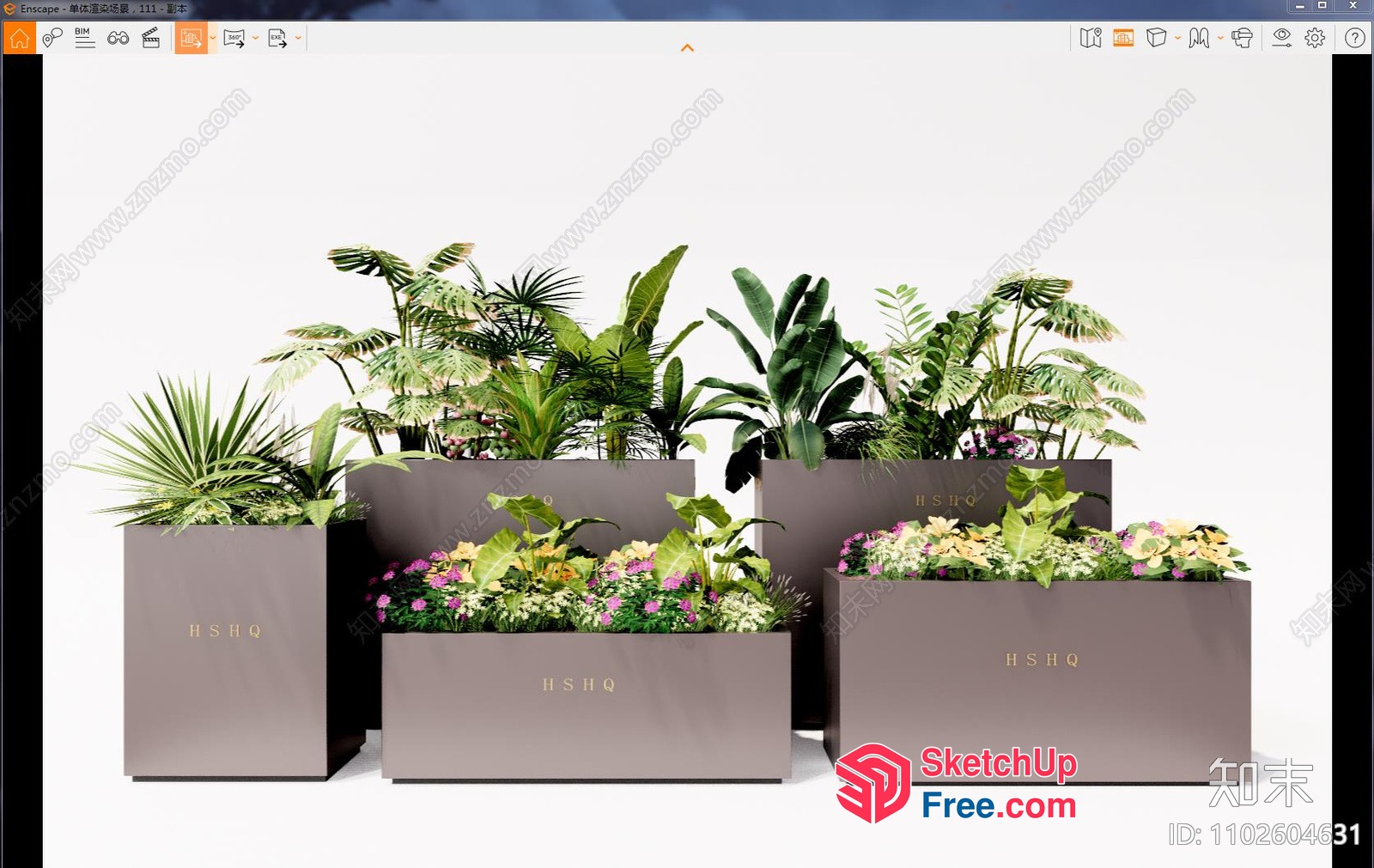 Modern Plant Pots With Tropical Plants 3D SketchUp File