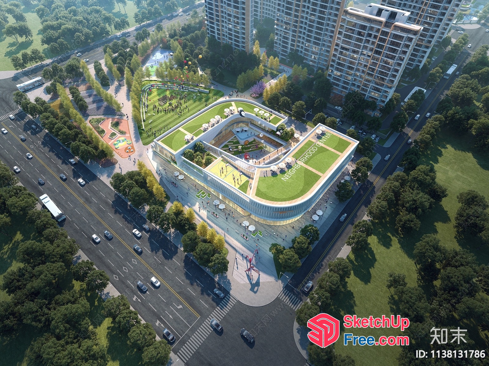 Modern Urban Park With A Mix Of Green Spaces And Modern Architecture 3D SketchUp File