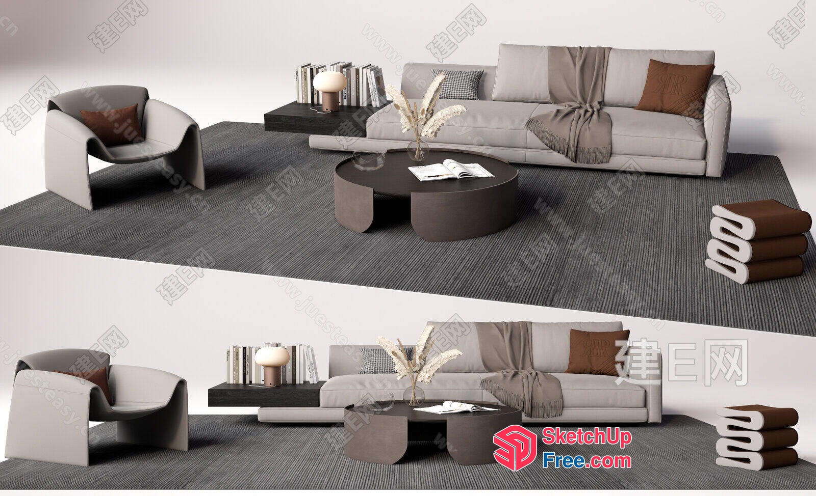 Modern Minimalist Living Room Furniture Set 3D SketchUp File