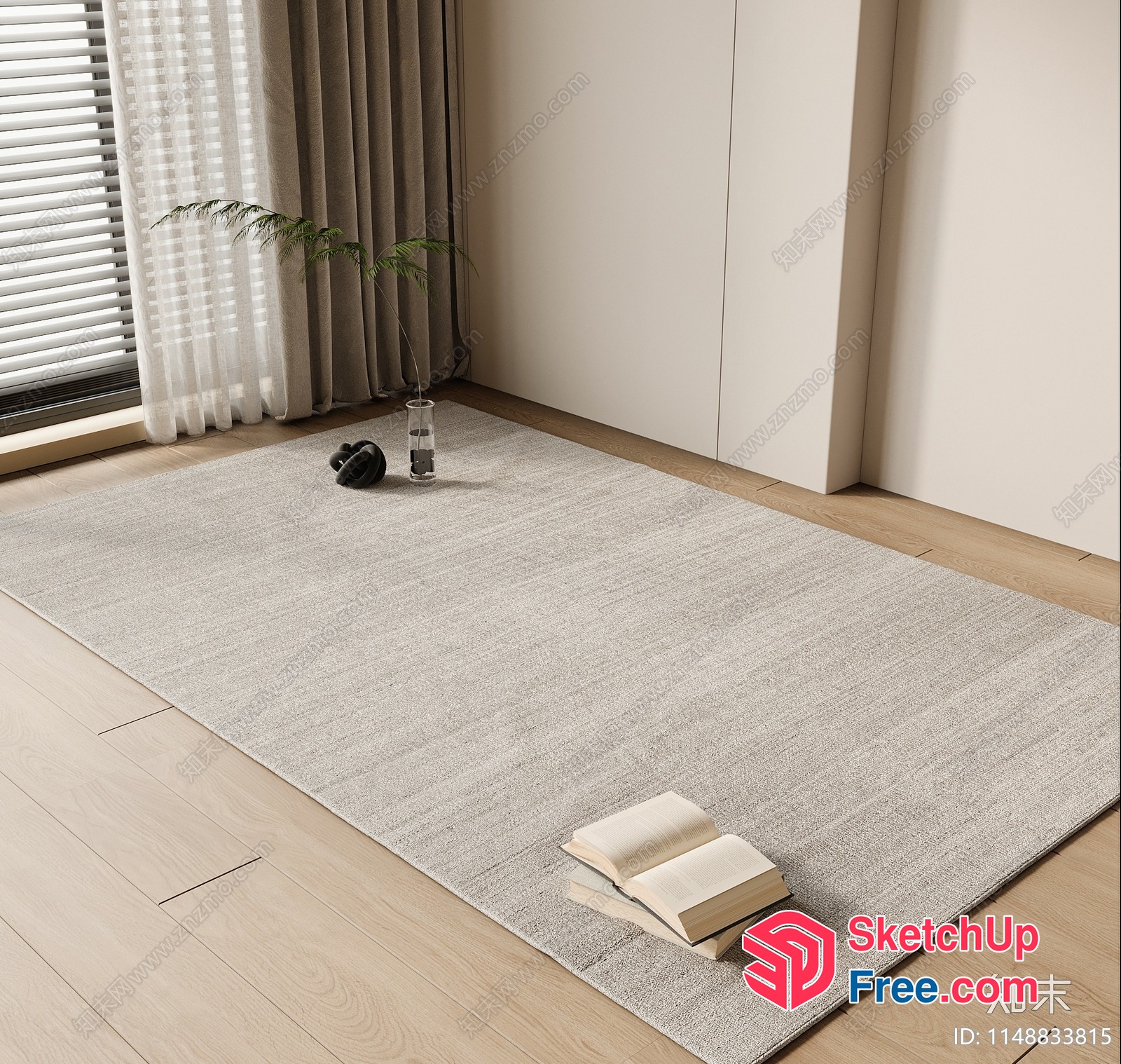 Minimalist Living Room Interior With Books And Rug 3D SketchUp File