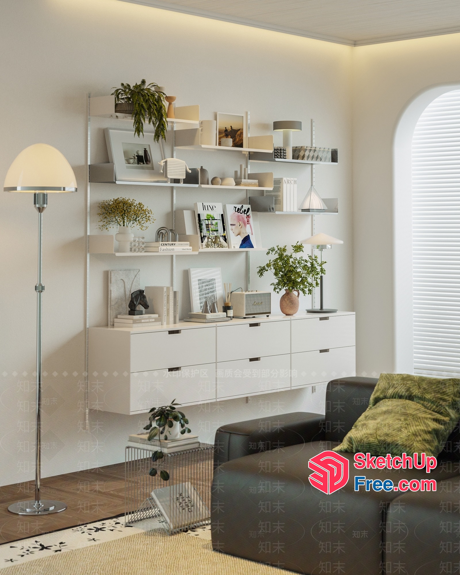 Minimalist White Shelving Unit With Modern Decor 3D SketchUp File