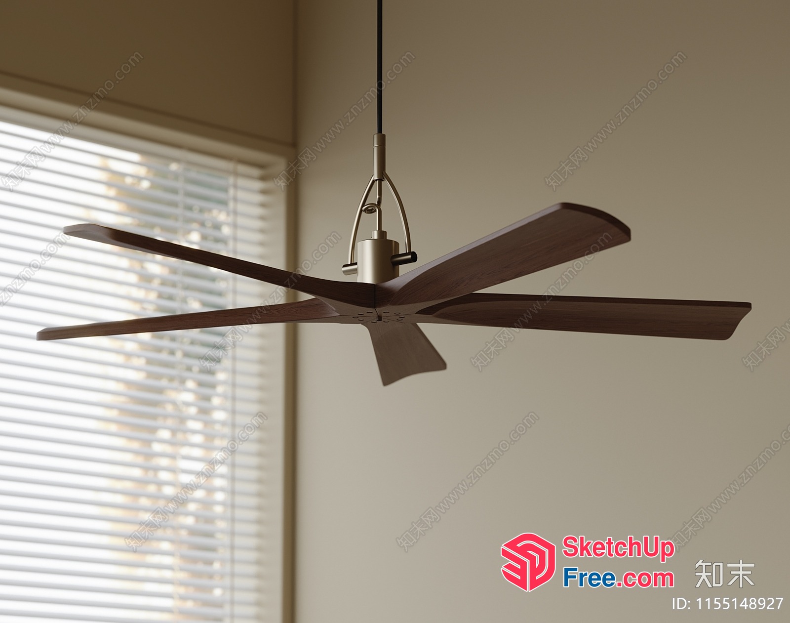 Hanging Ceiling Fan With Wooden Blades 3D SketchUp File