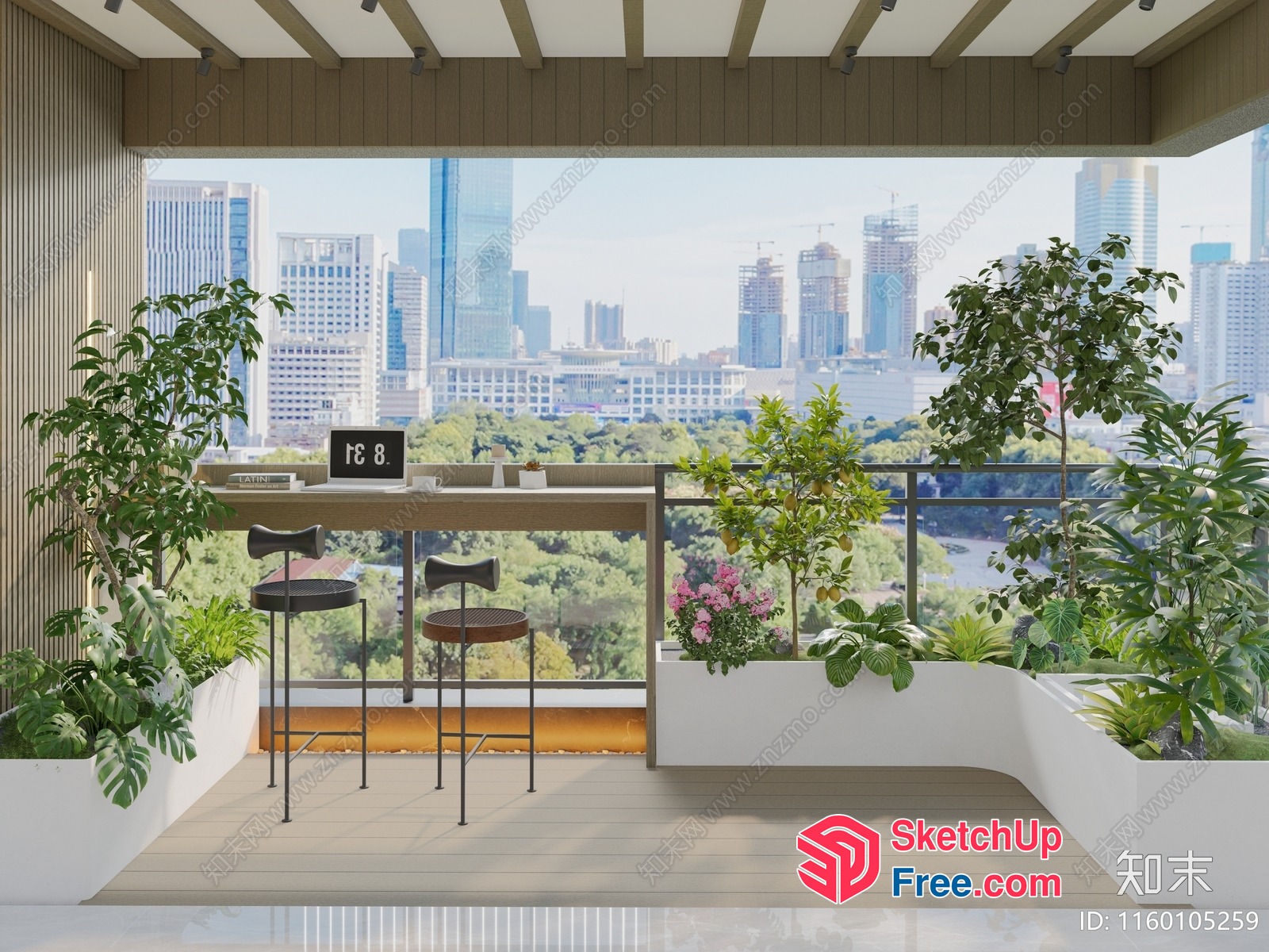 Modern Balcony With A City View 3D SketchUp File