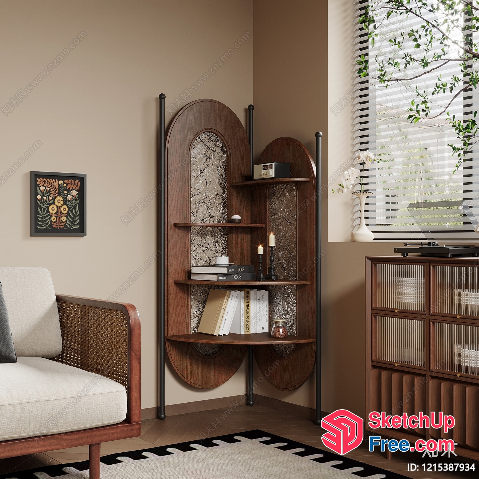 Elegant Modern Living Room With Bookcase And Sofa 3D SketchUp File