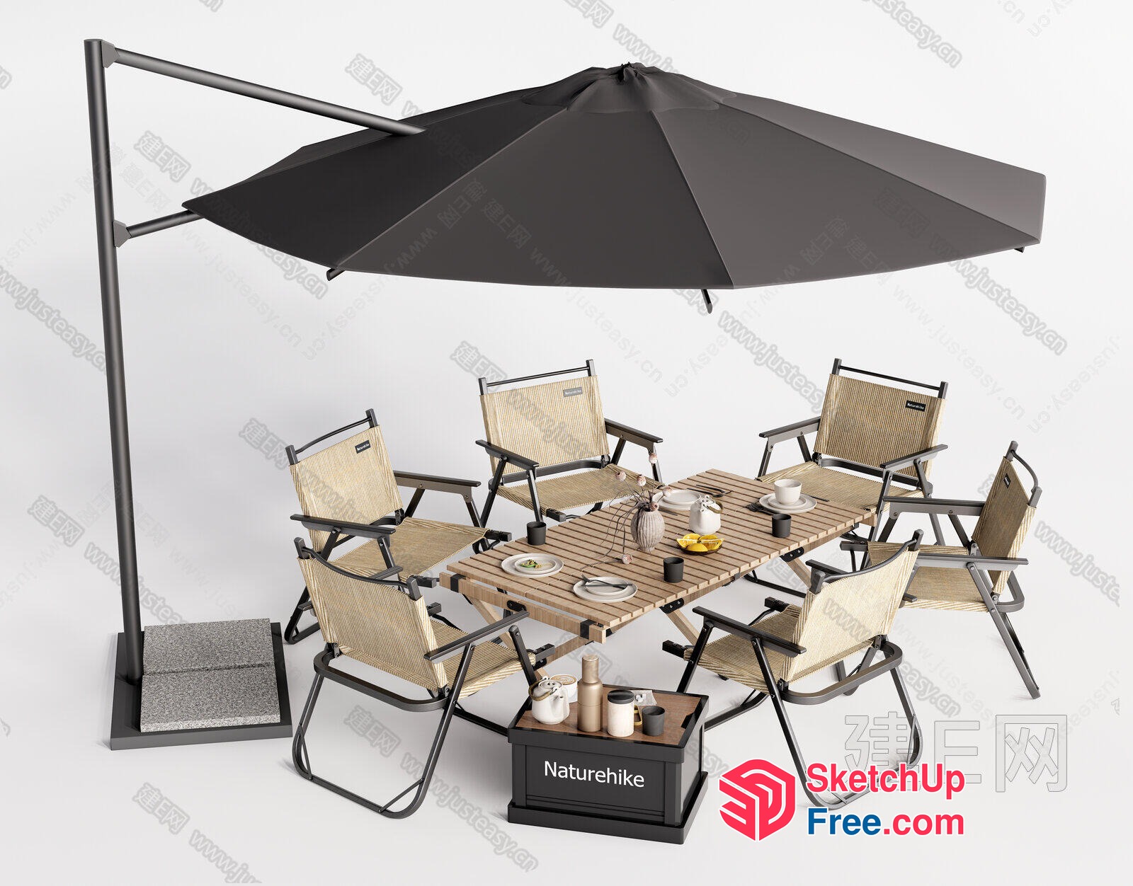 Outdoor Dining Table Set With Umbrella And Chairs 3D SketchUp File